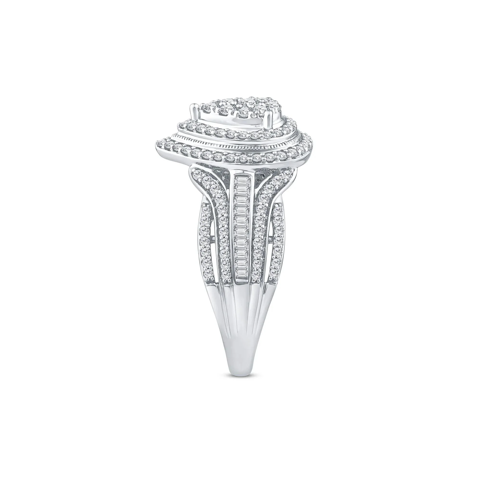 1 CT. Tw. Diamond Pear-Shaped Composite Engagement Ring 10K White Gold Round Brilliant Cut Size 9 3.5mm - Image 3