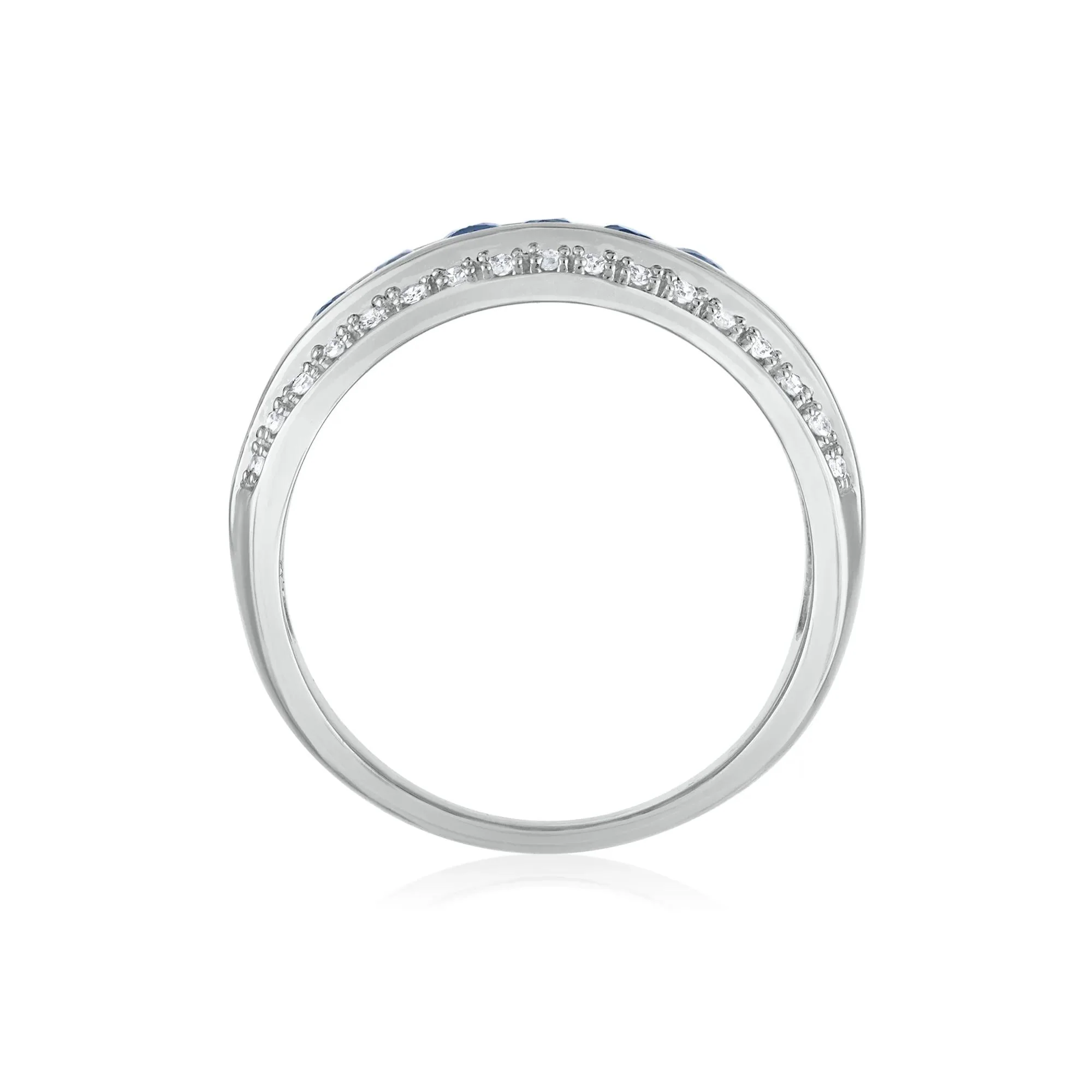 1/7 CT. Tw. Blue Sapphire and Diamond Band Ring 10K White Gold Round Brilliant Cut Size 6 3.5mm - Image 2