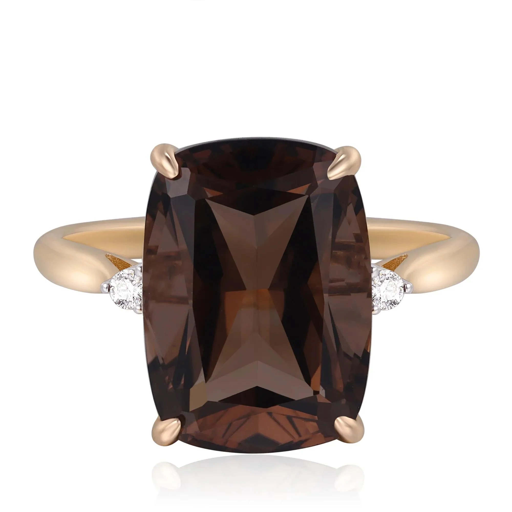 Smoky Quartz and Diamond Accent Ring 10K Yellow Gold Size 5.5