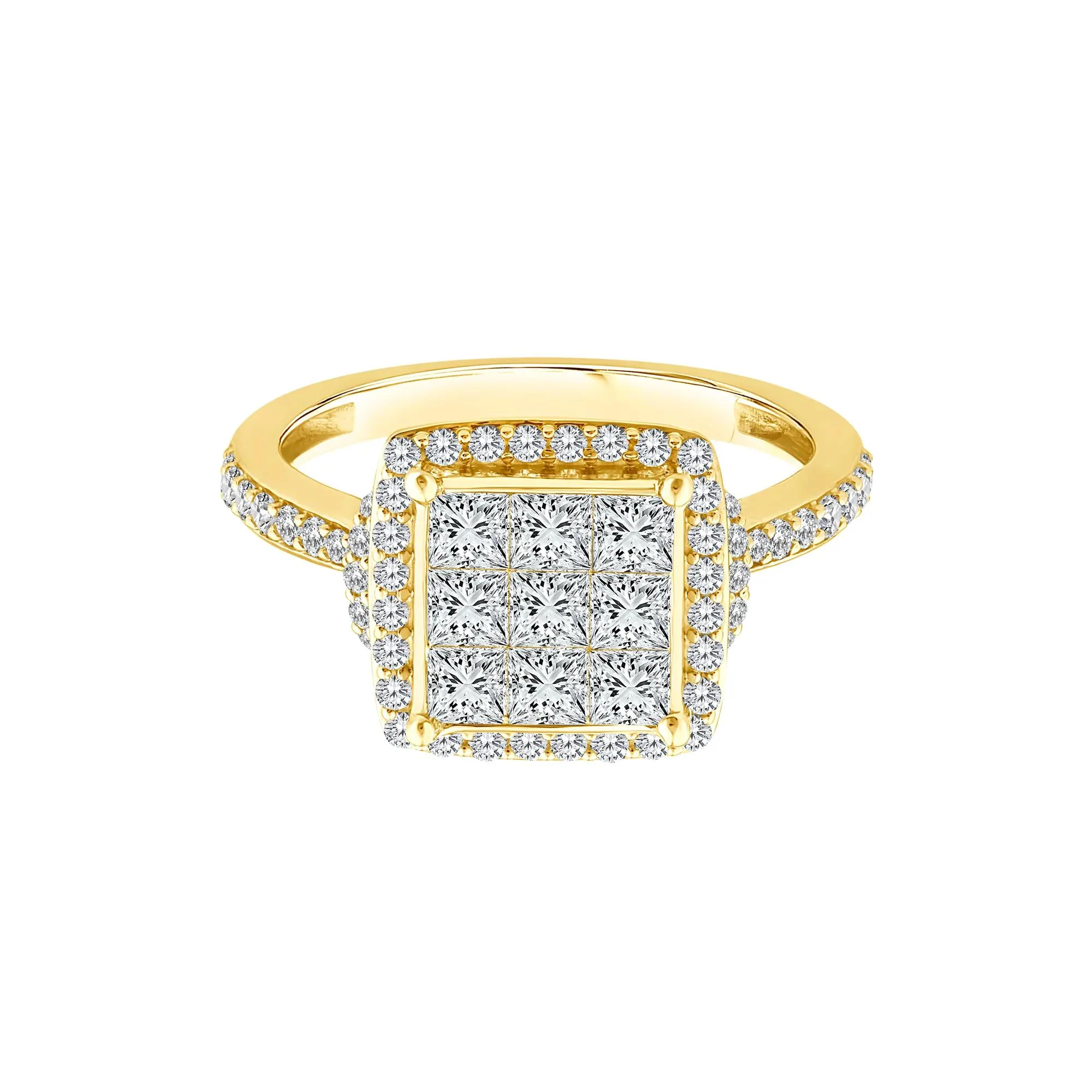 1/4 CT. Tw. Diamond Composite Halo Engagement Ring 10K Yellow Gold Round Brilliant Cut Size 7