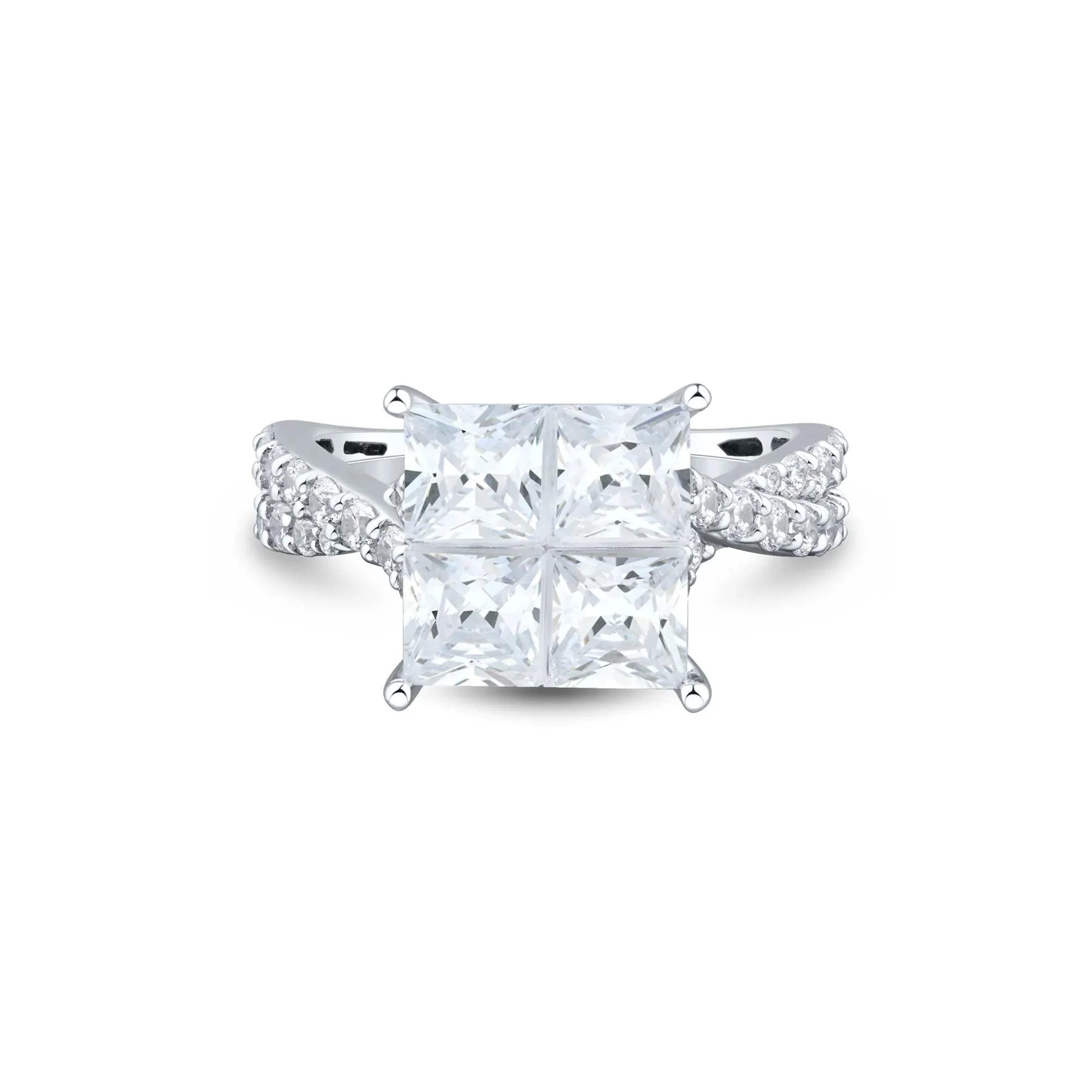 4 CT. Tw. Lab Grown Diamond Composite Engagement Ring 10K White Gold Round Brilliant Cut Size 7.5 1.5mm