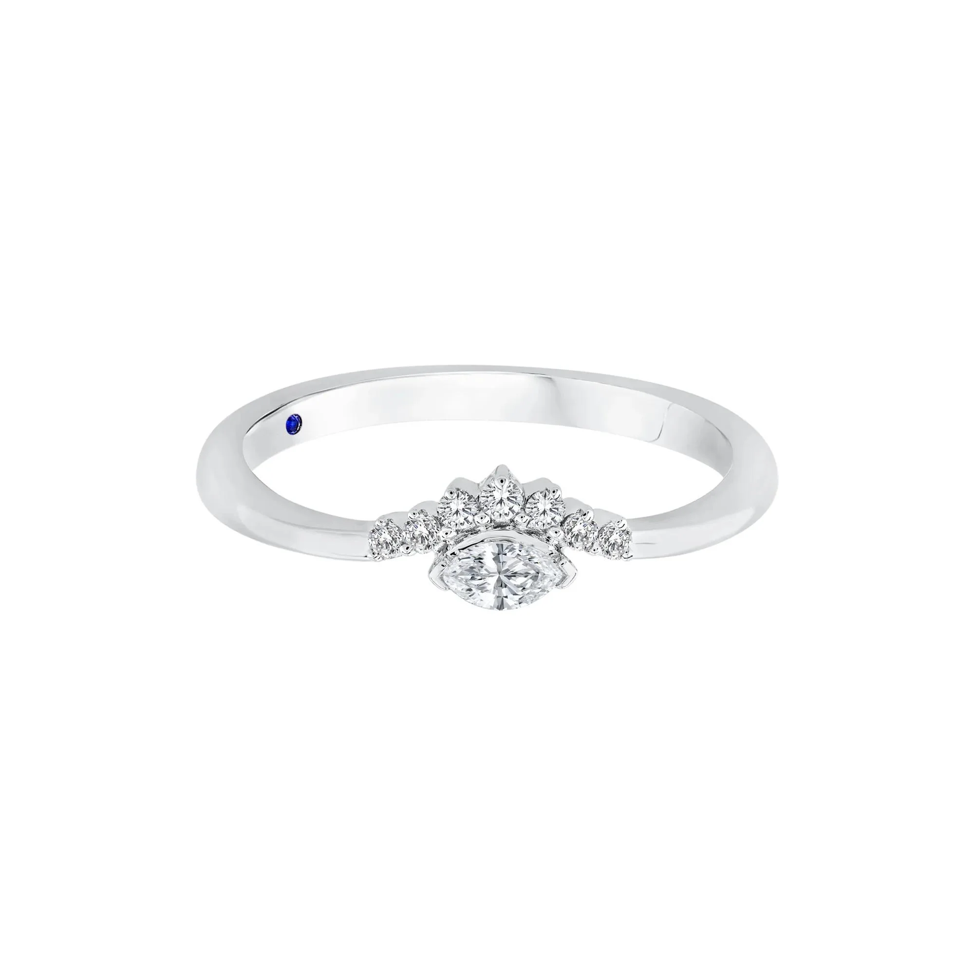 1/7 CT. Tw. Diamond and Blue Sapphire Ring 10K White Gold Round Brilliant Cut Size 7 1.5mm