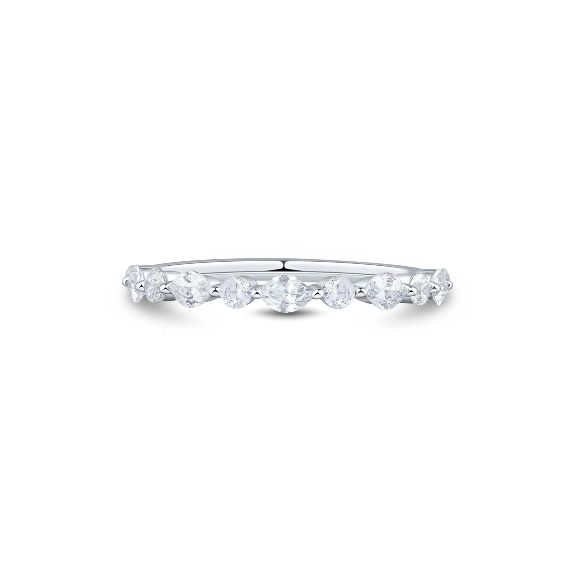 1/2 CT. Tw. Lab Grown Marquise and Round Diamond Band Ring 10K White Gold Size 7.5 1mm