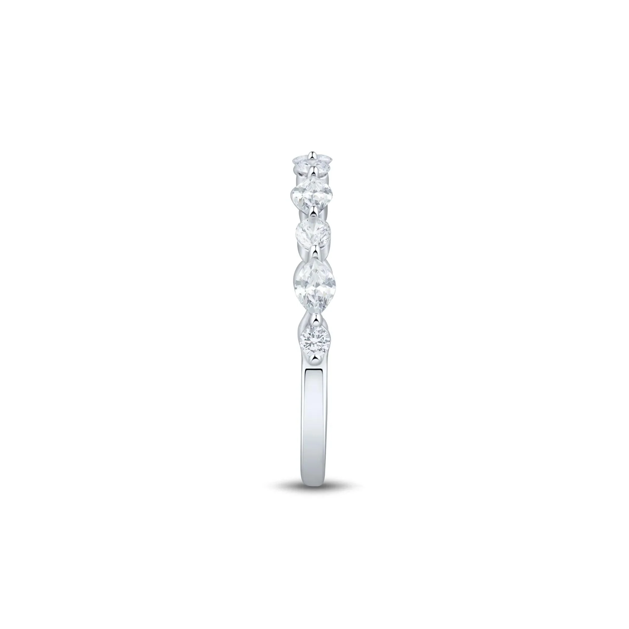 1/2 CT. Tw. Lab Grown Marquise and Round Diamond Band Ring 10K White Gold Size 8.5 1mm - Image 3