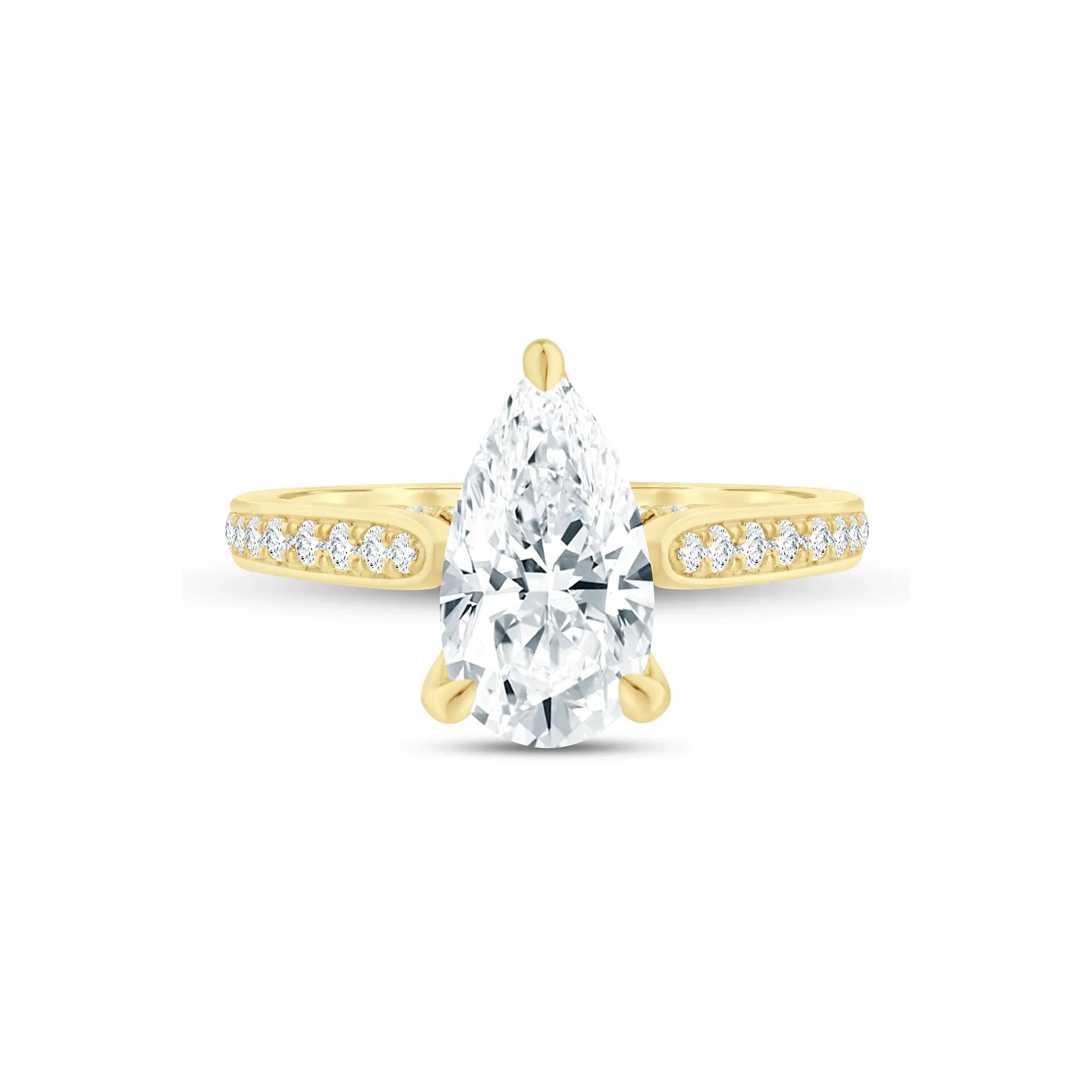 7/8 CT. Tw. Lab Grown Diamond Pear-Shaped Engagement Ring 14K Yellow Gold (2-) Round Brilliant Cut Size 7 1.5mm