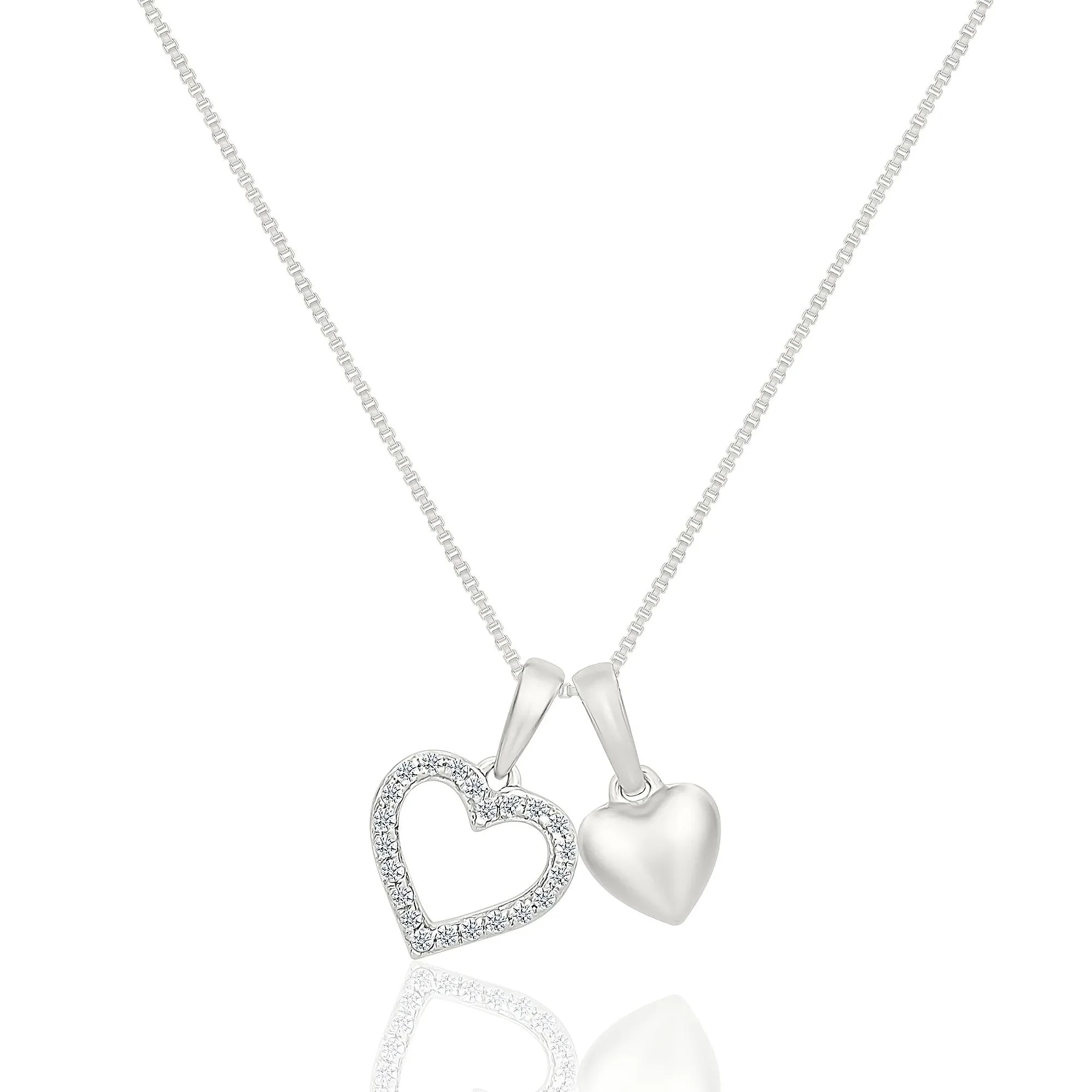 Diamond Accent Double Heart Charm Pendant .925 Sterling Silver White Size 8.00mm