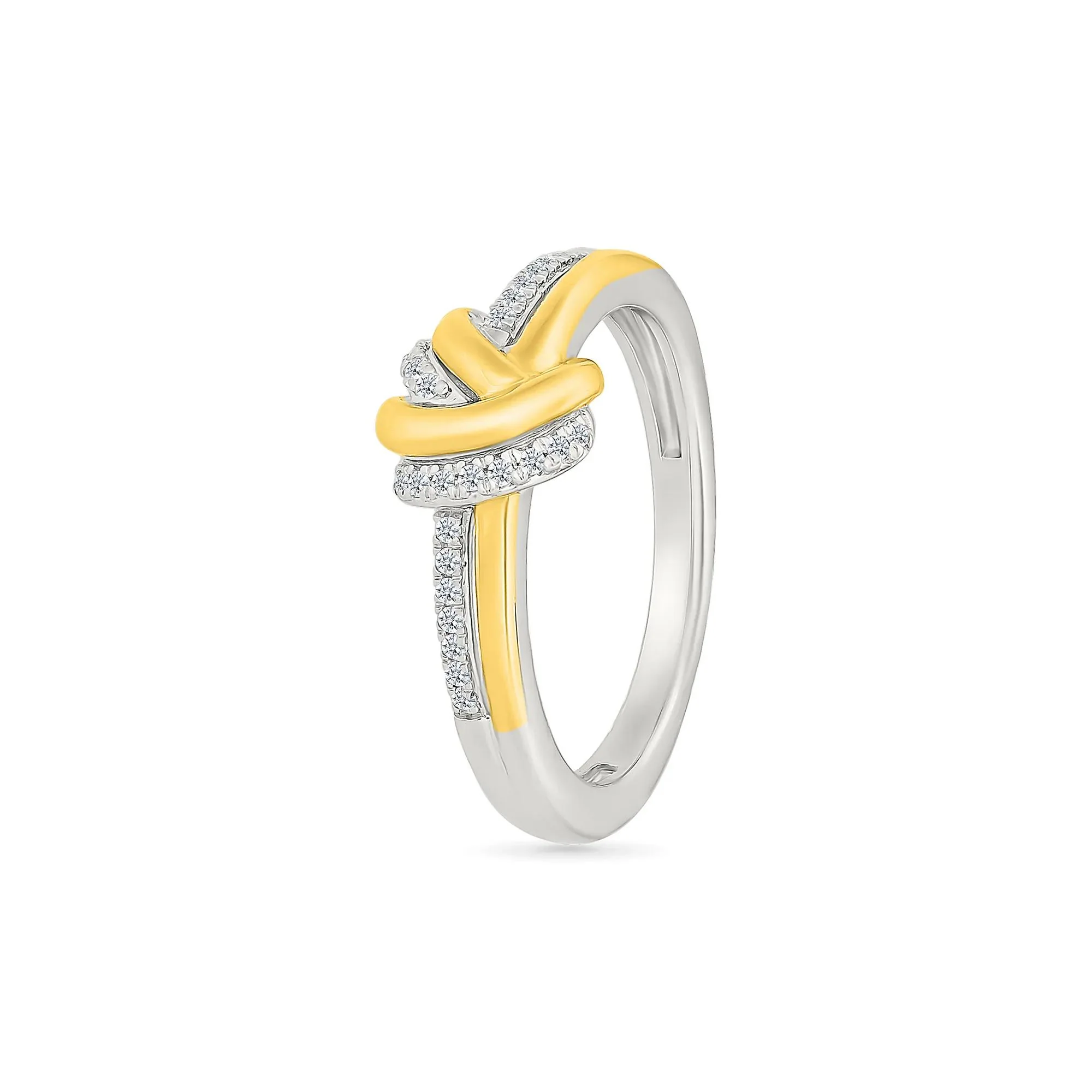 1/10 CT. Tw. Diamond Knot Ring .925 Sterling Silver and 10K Yellow Gold White Size 7 1mm - Image 5