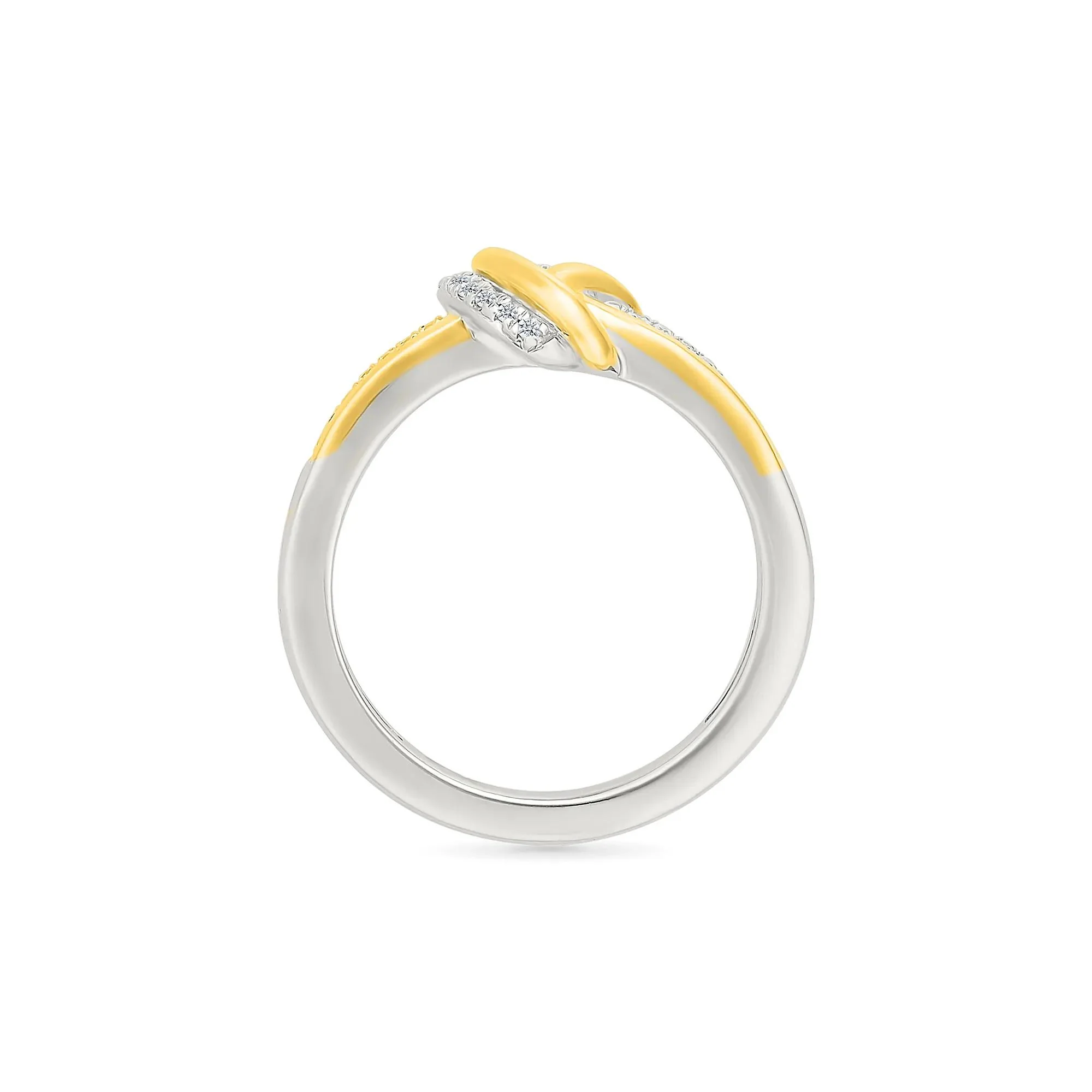 1/10 CT. Tw. Diamond Knot Ring .925 Sterling Silver and 10K Yellow Gold White Size 7.5 1mm - Image 4