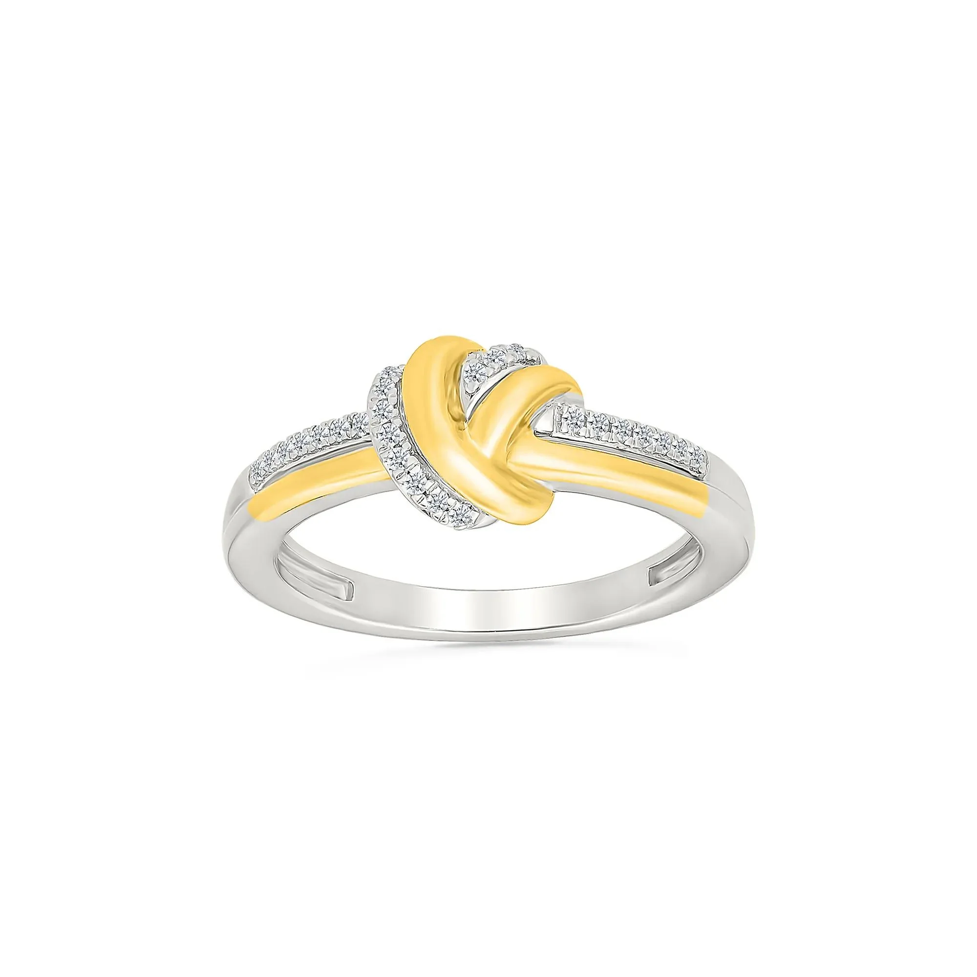 1/10 CT. Tw. Diamond Knot Ring .925 Sterling Silver and 10K Yellow Gold White Size 8.5 1mm - Image 3