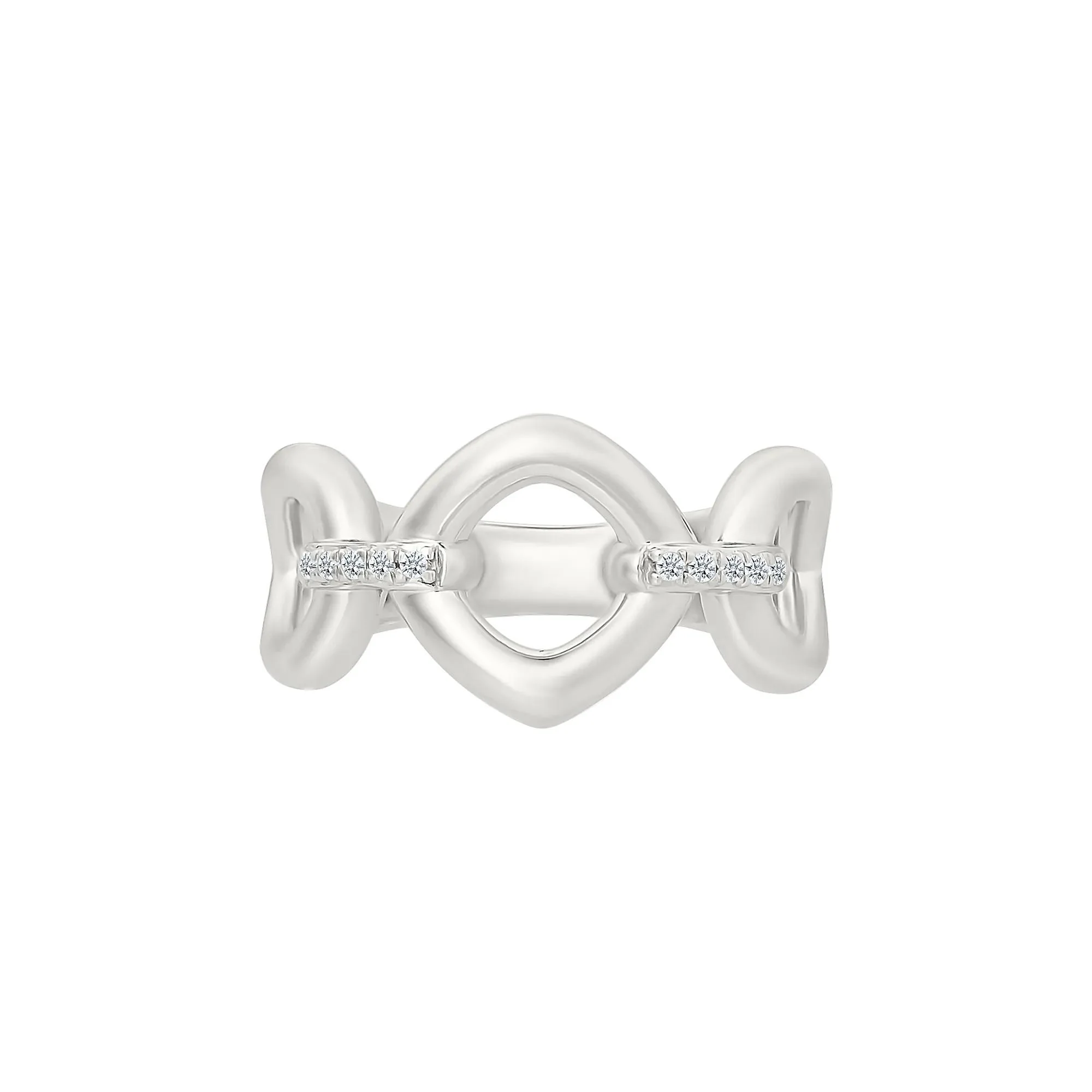 Diamond Accent Link Ring .925 Sterling Silver White Size 7 3mm - Image 5