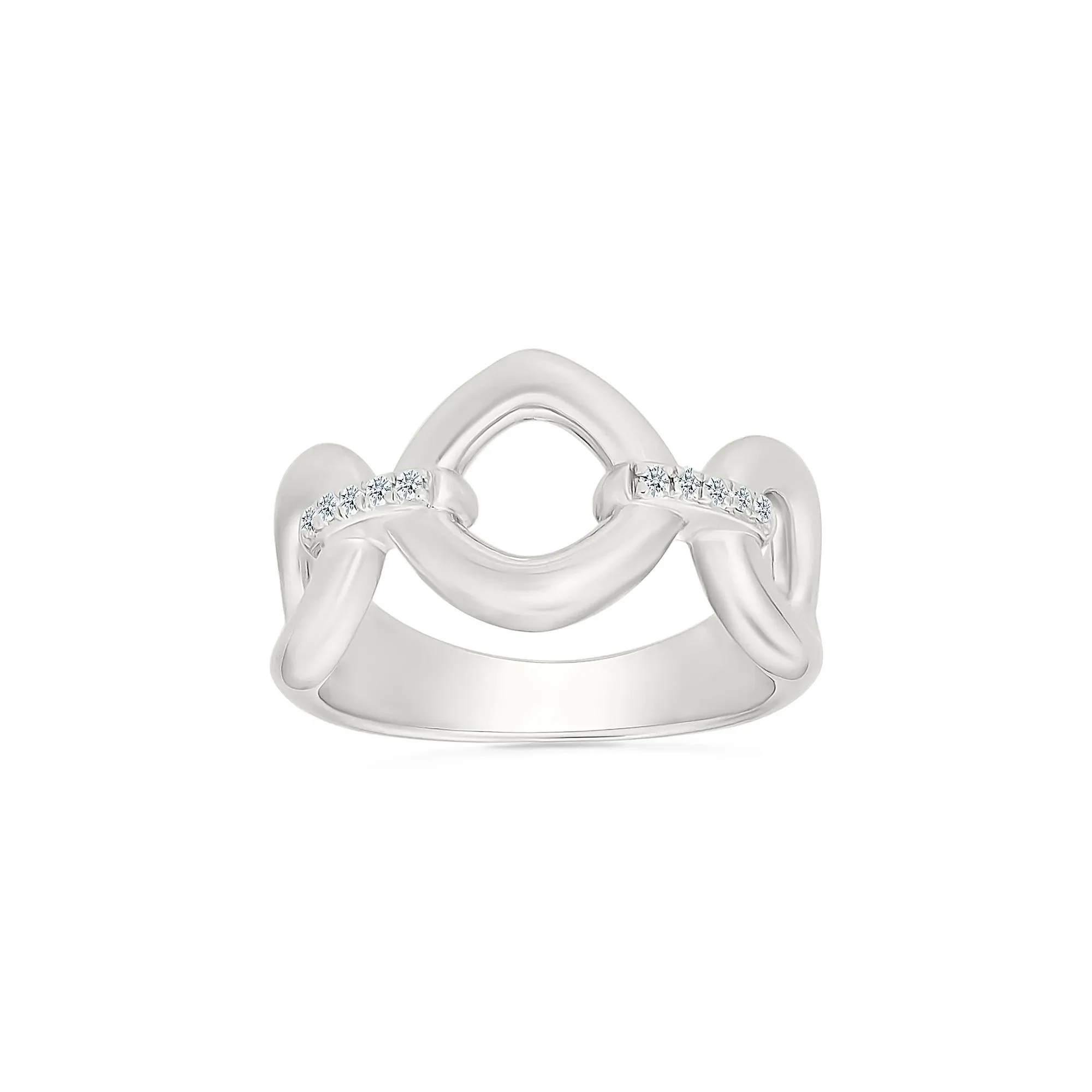 Diamond Accent Link Ring .925 Sterling Silver White Size 8 3mm