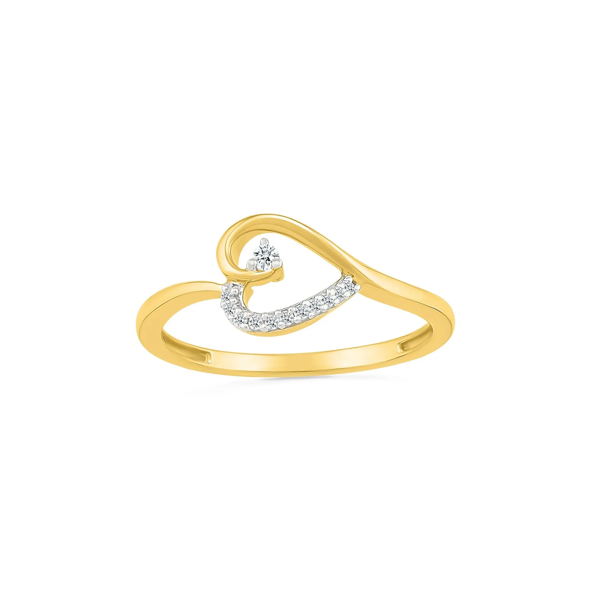 Diamond Accent Heart Ring 10K Yellow Gold Round Brilliant Cut Size 9 1mm