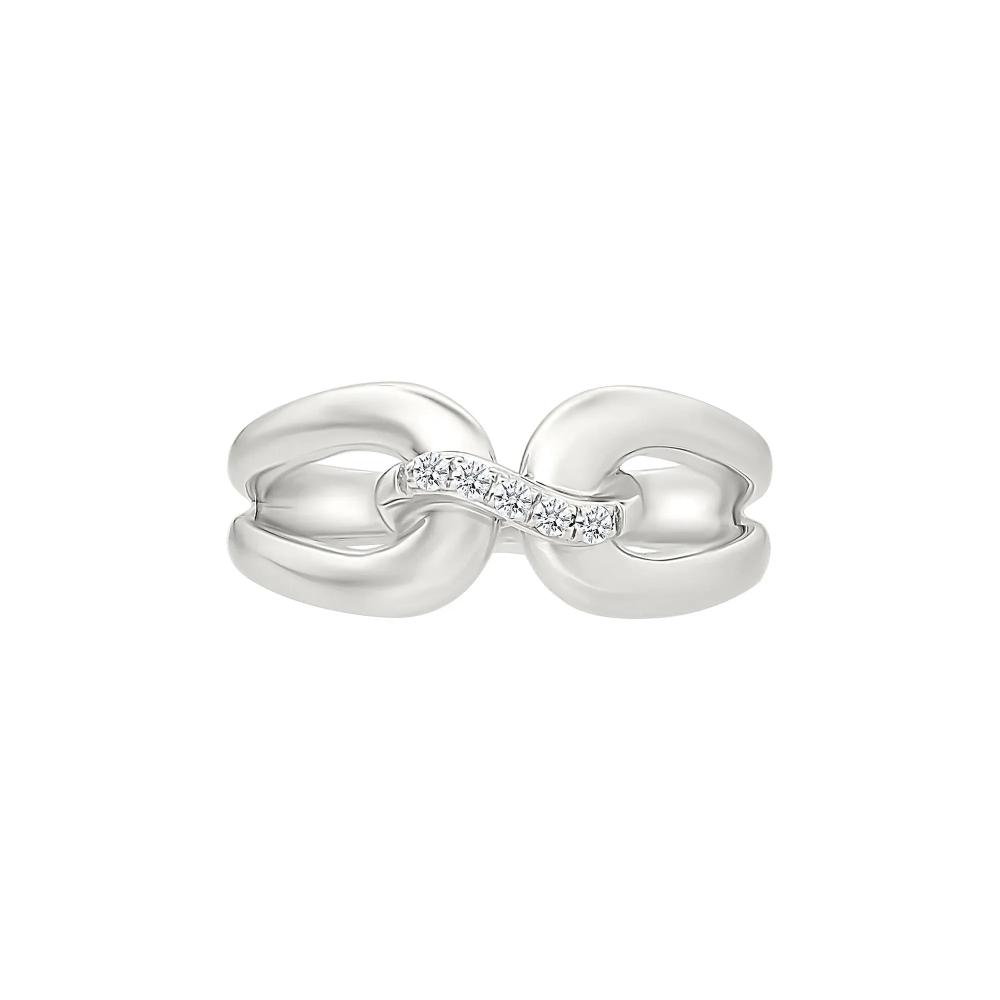 Diamond Accent Link Ring .925 Sterling Silver Round Brilliant Cut White Size 5.5 2mm - Image 3