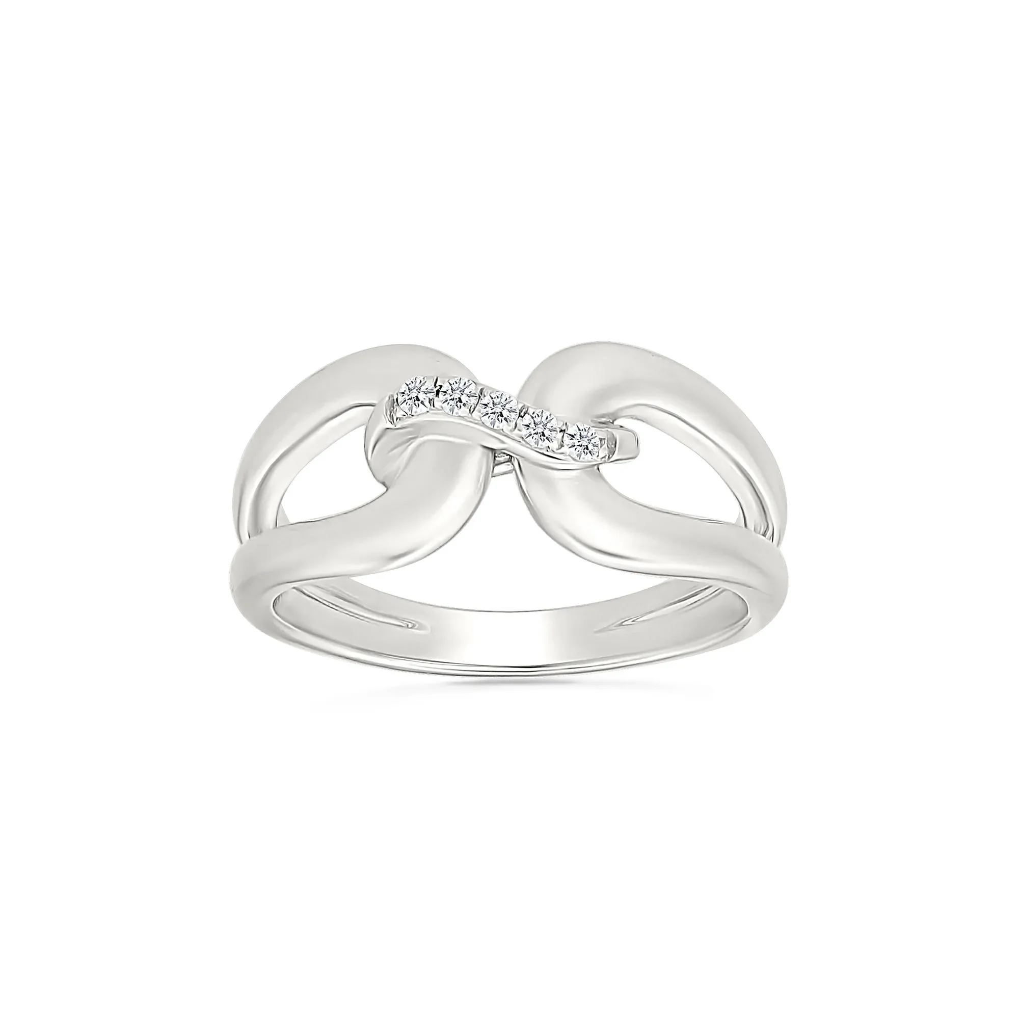 Diamond Accent Link Ring .925 Sterling Silver Round Brilliant Cut White Size 6.5 2mm - Image 5