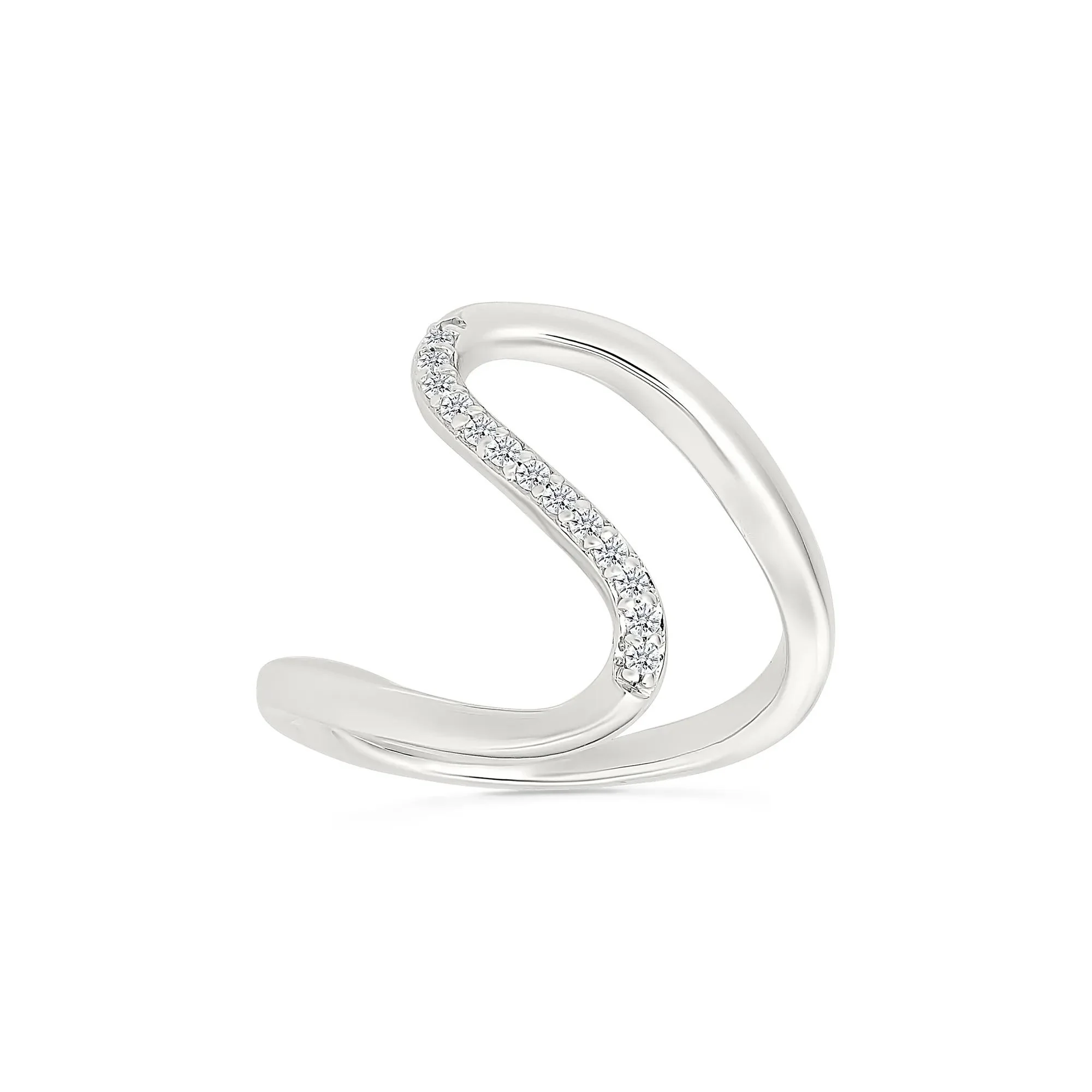 1/10 CT. Tw. Diamond Wavy Ring .925 Sterling Silver White Size 6 1mm