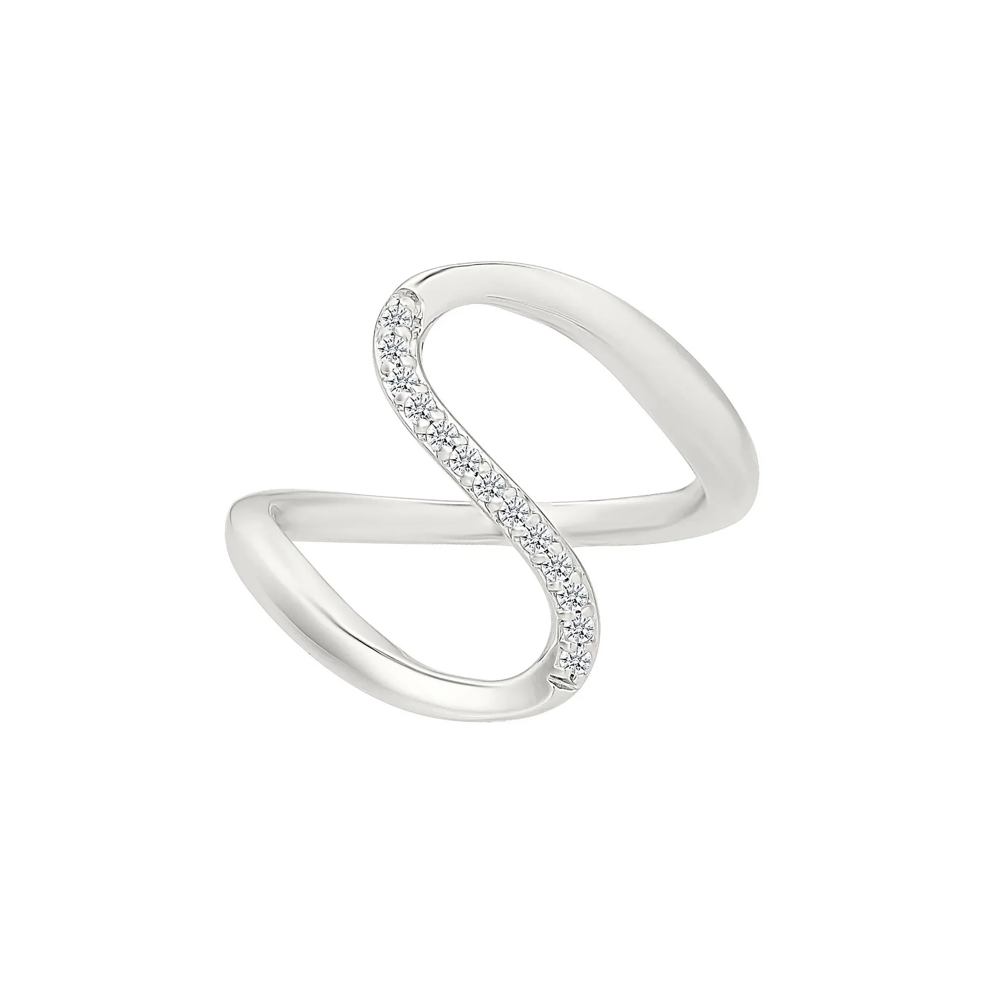 1/10 CT. Tw. Diamond Wavy Ring .925 Sterling Silver White Size 8 1mm - Image 4