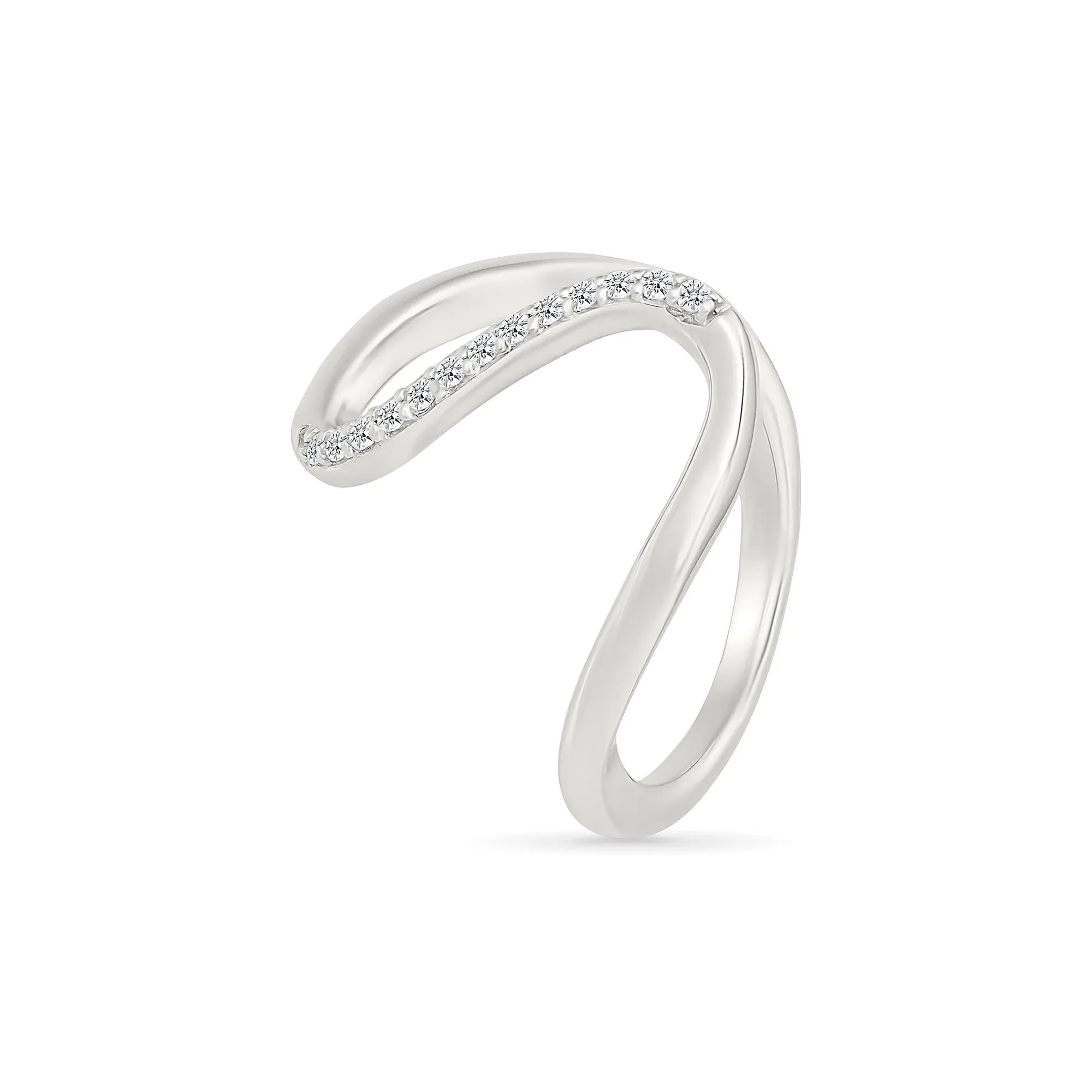 1/10 CT. Tw. Diamond Wavy Ring .925 Sterling Silver White Size 8.5 1mm - Image 5