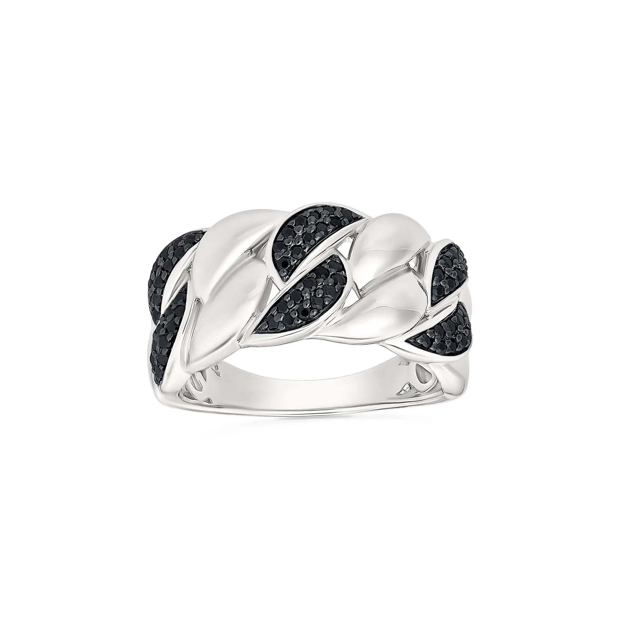 1/3 CT. Tw. Black Diamond Cuban Link Ring .925 Sterling Silver White Size 10 4mm