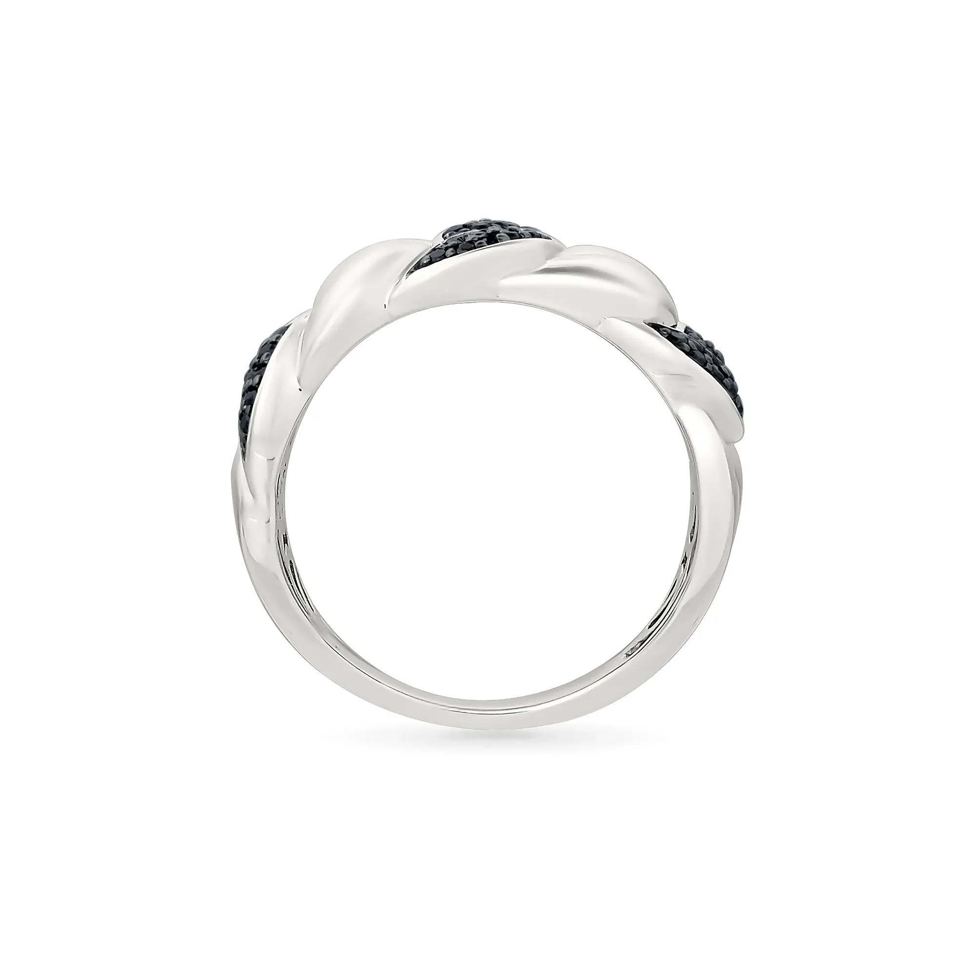 1/3 CT. Tw. Black Diamond Cuban Link Ring .925 Sterling Silver White Size 5.5 4mm - Image 2