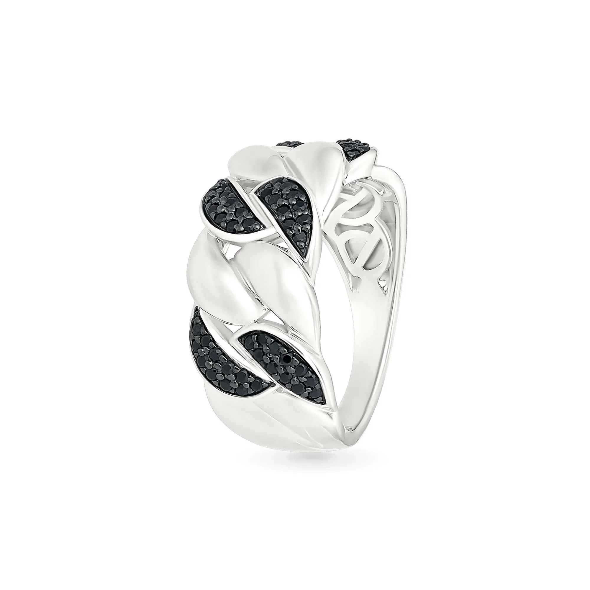 1/3 CT. Tw. Black Diamond Cuban Link Ring .925 Sterling Silver White Size 5.5 4mm - Image 4