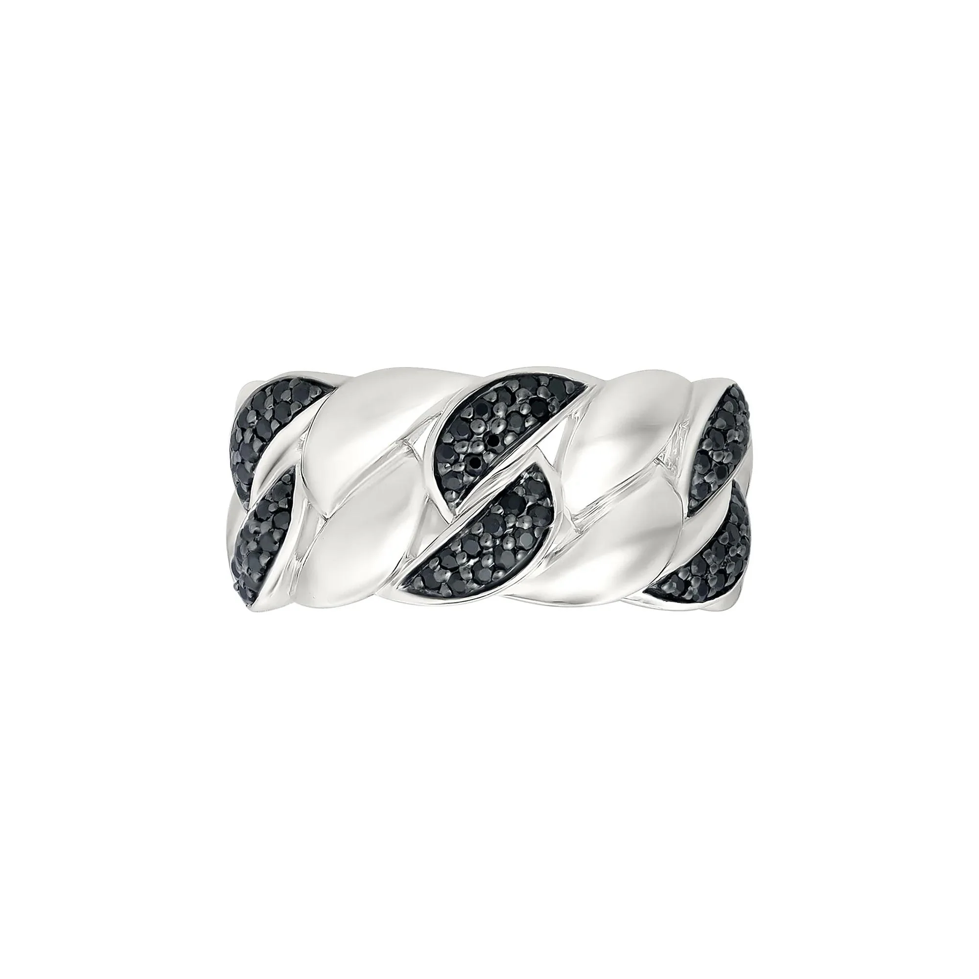 1/3 CT. Tw. Black Diamond Cuban Link Ring .925 Sterling Silver White Size 6.5 4mm - Image 3