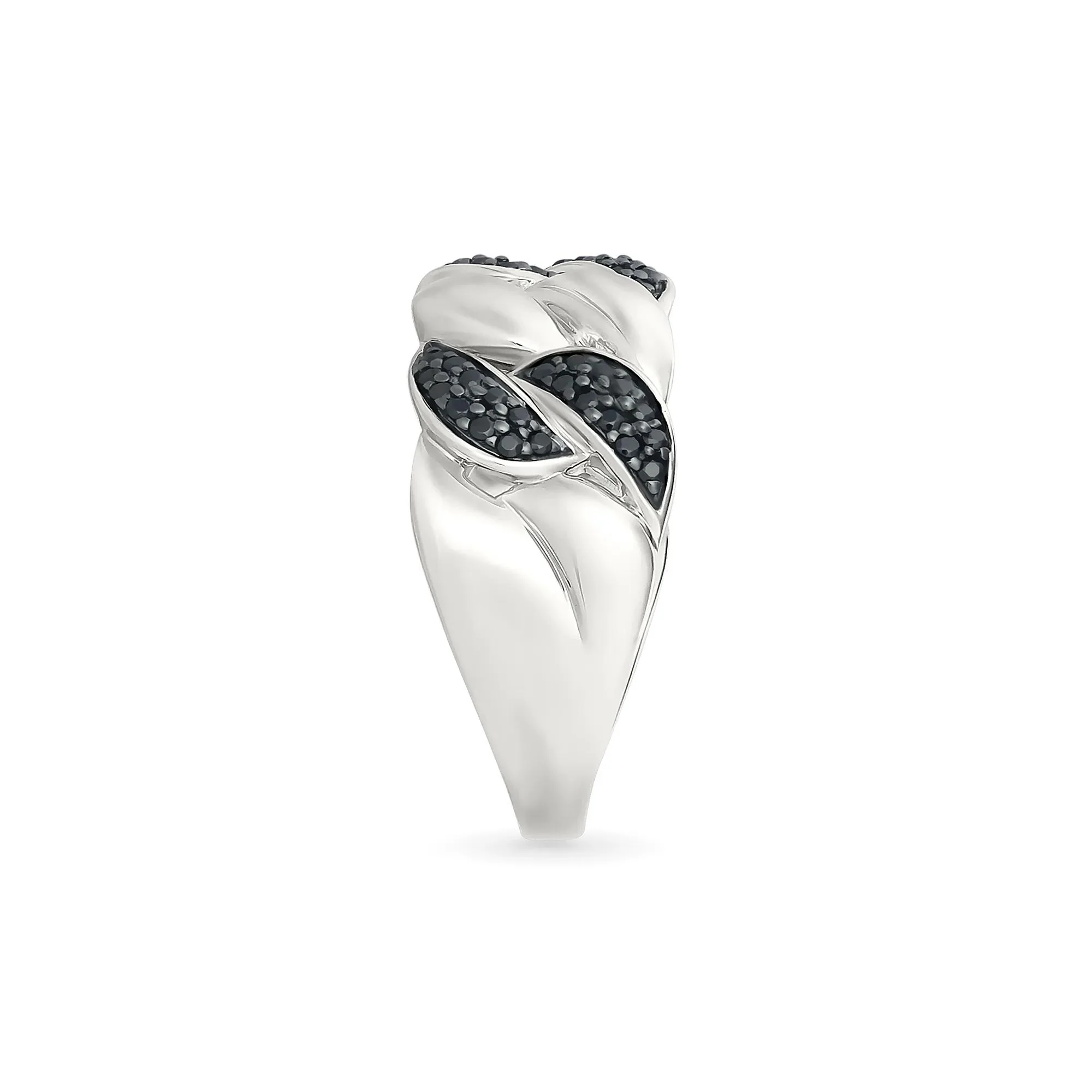 1/3 CT. Tw. Black Diamond Cuban Link Ring .925 Sterling Silver White Size 7.5 4mm - Image 5