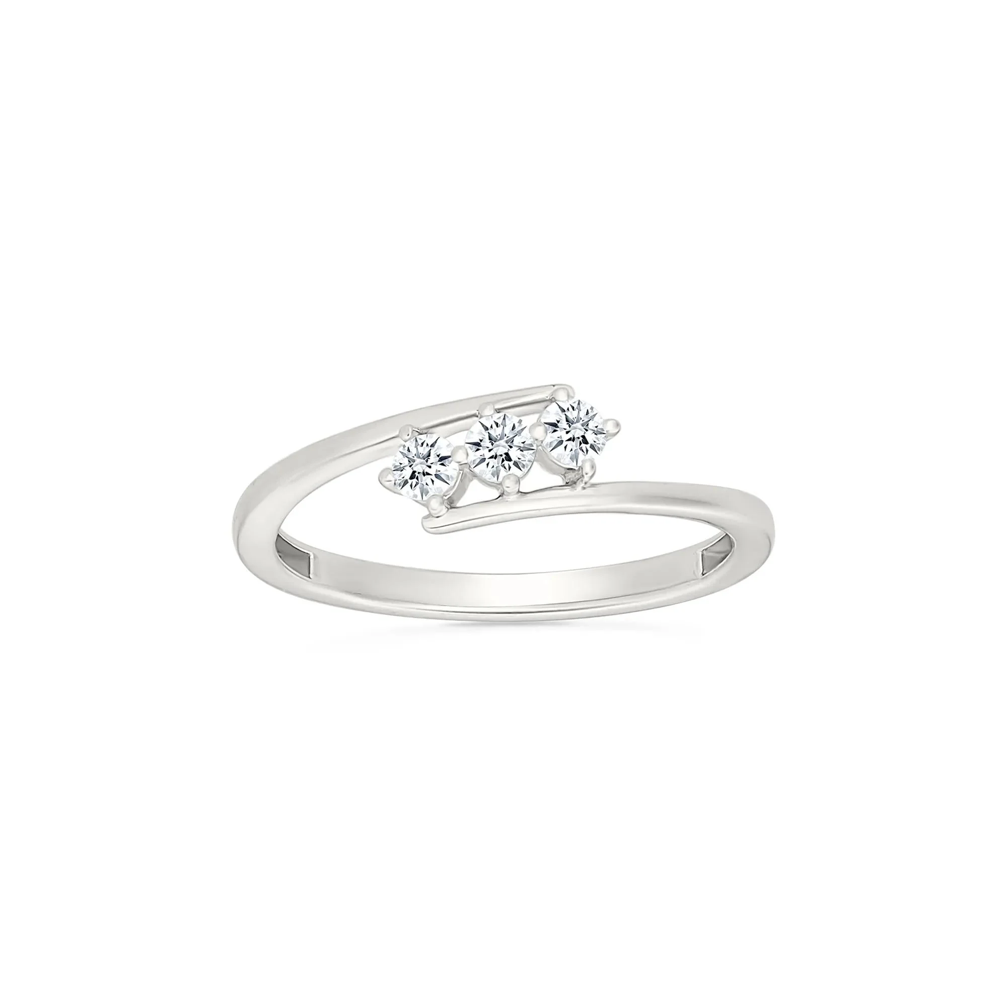 1/5 CT. Tw. Diamond Three-Stone Bypass Ring 10K White Gold Round Brilliant Cut Size 9 2mm