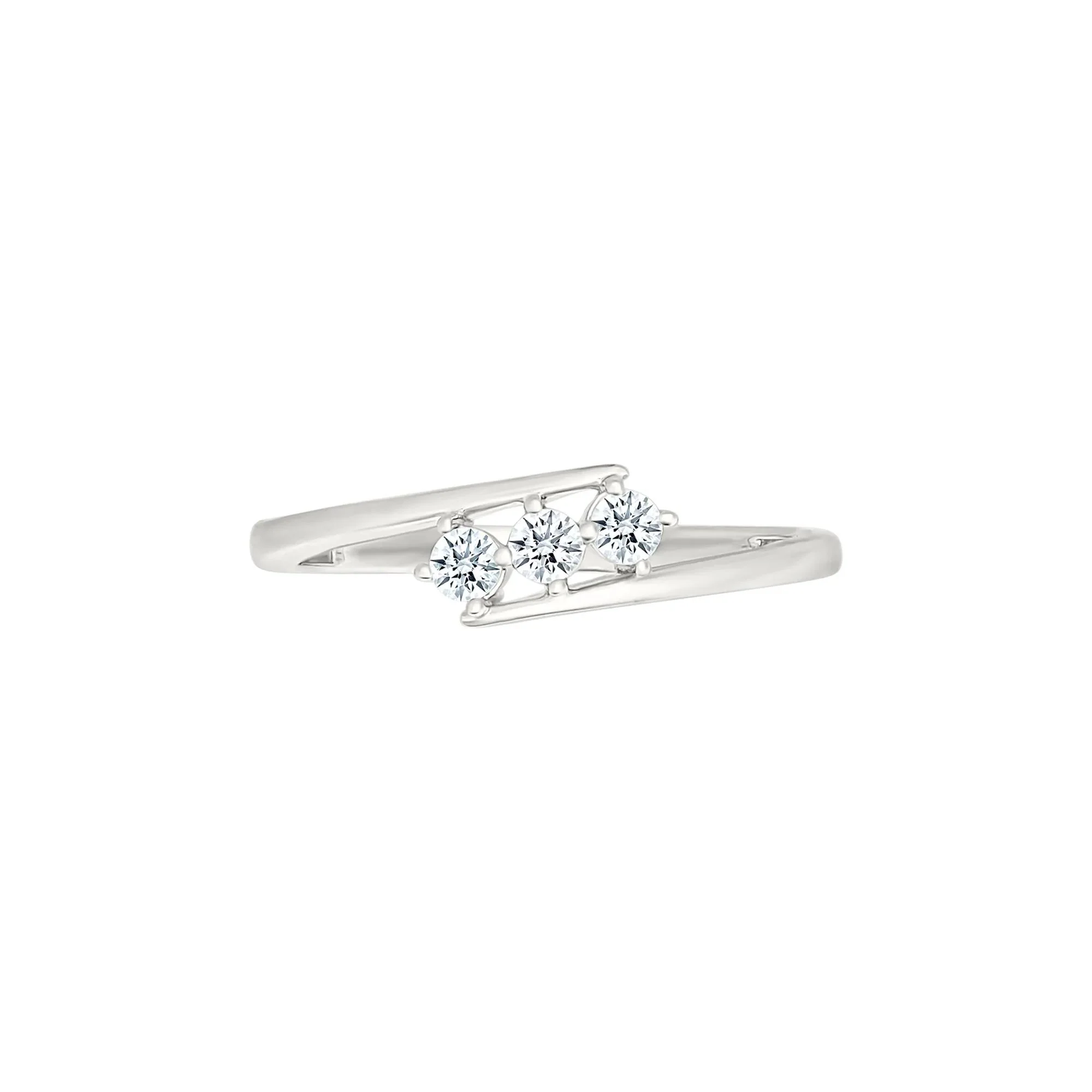 1/5 CT. Tw. Diamond Three-Stone Bypass Ring 10K White Gold Round Brilliant Cut Size 9.5 2mm - Image 4