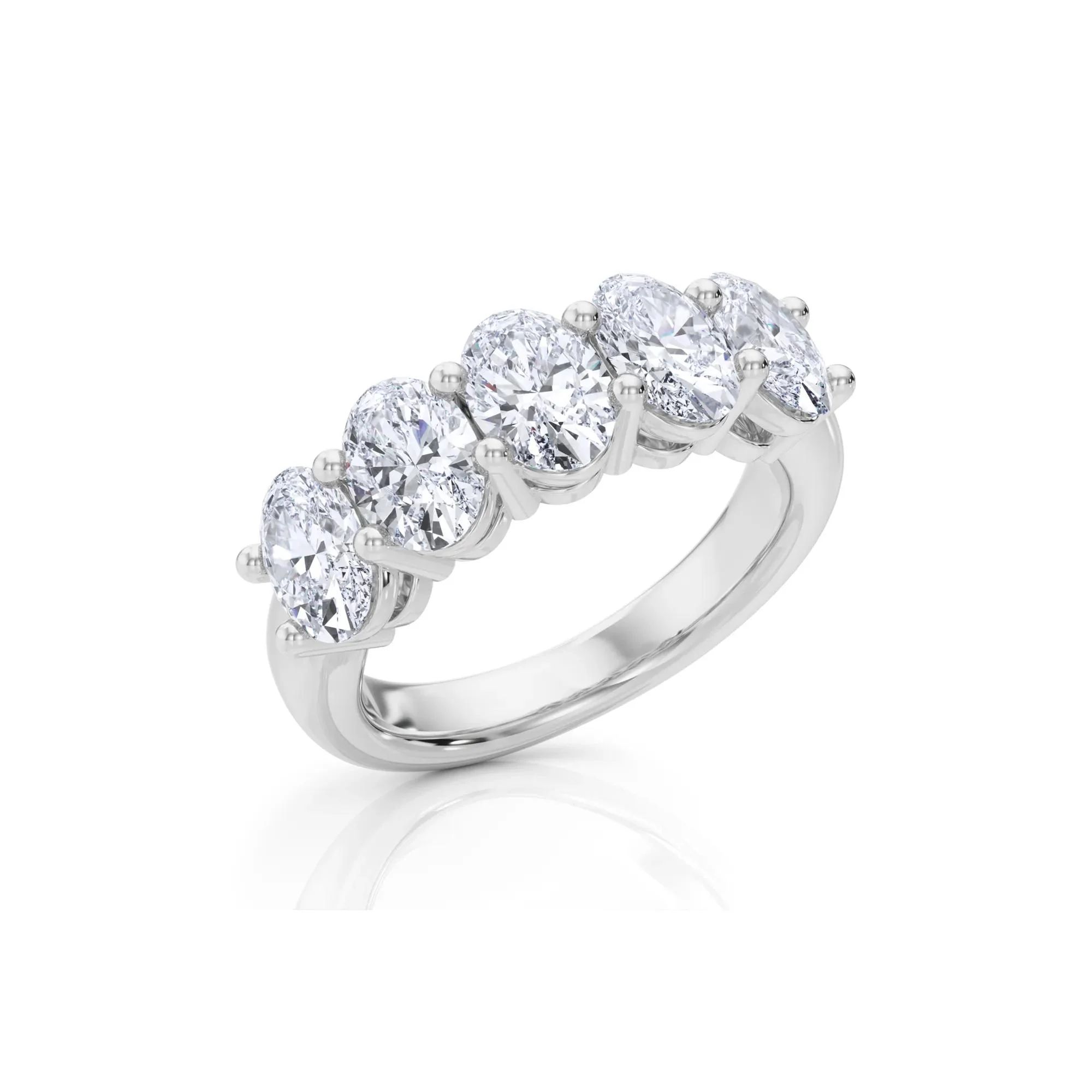 3 CT. Tw. Lab Grown Diamond Five-Stone Anniversary Band Ring 14K White Gold Size 6.5 6.5mm - Image 4
