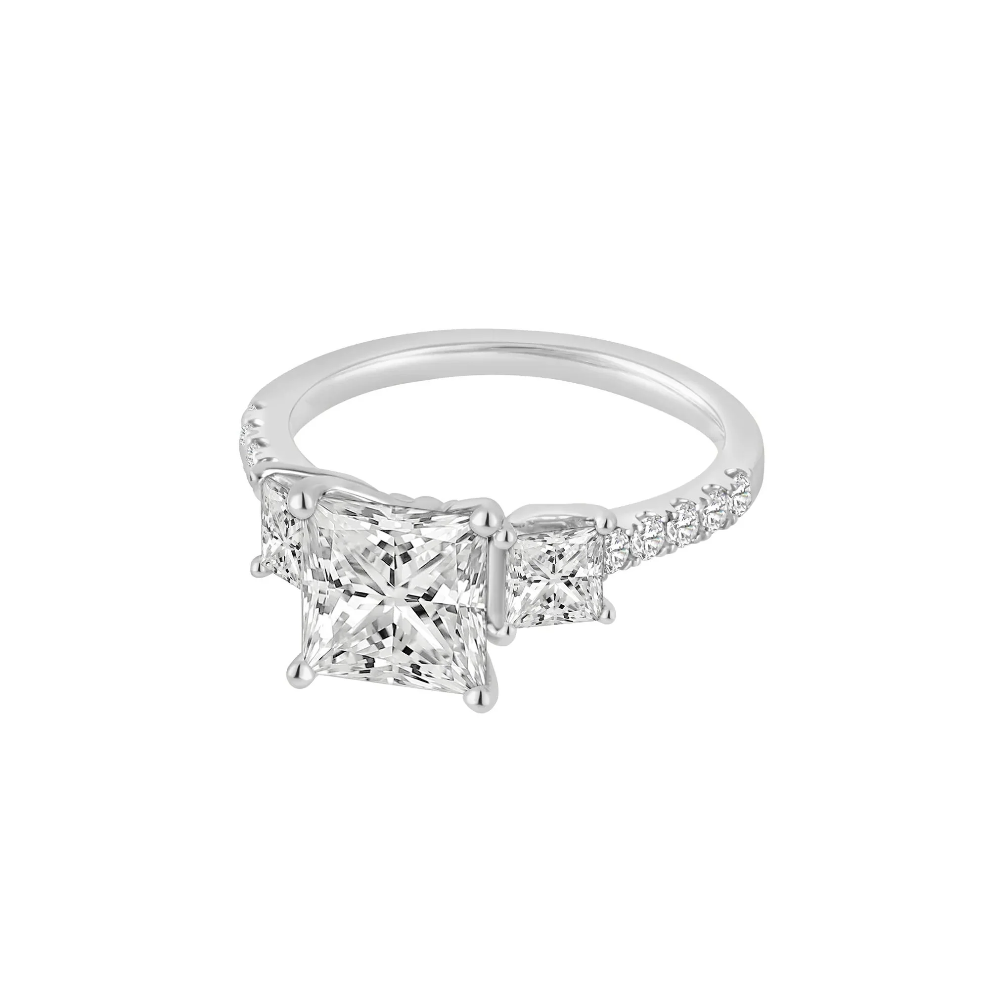 3 CT. Tw. Lab Grown Diamond Princess-Cut Three-Stone Engagement Ring 14K White Gold Round Brilliant Cut Size 6.5 - Image 2