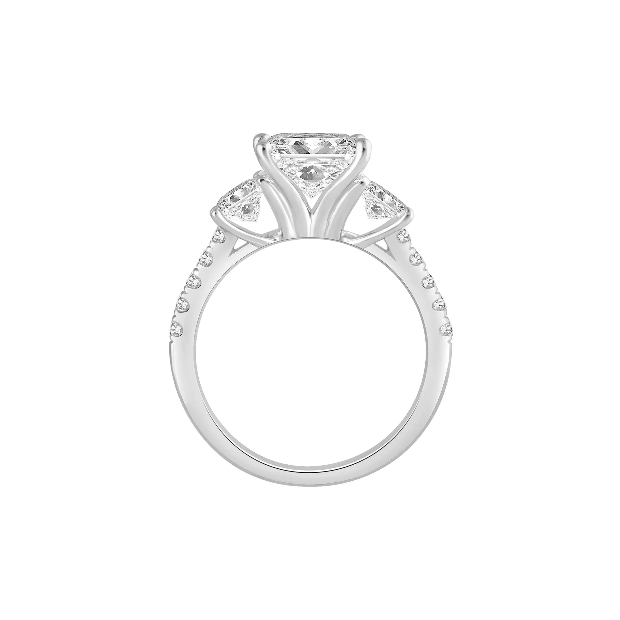 3 CT. Tw. Lab Grown Diamond Princess-Cut Three-Stone Engagement Ring 14K White Gold Round Brilliant Cut Size 7.5 - Image 3