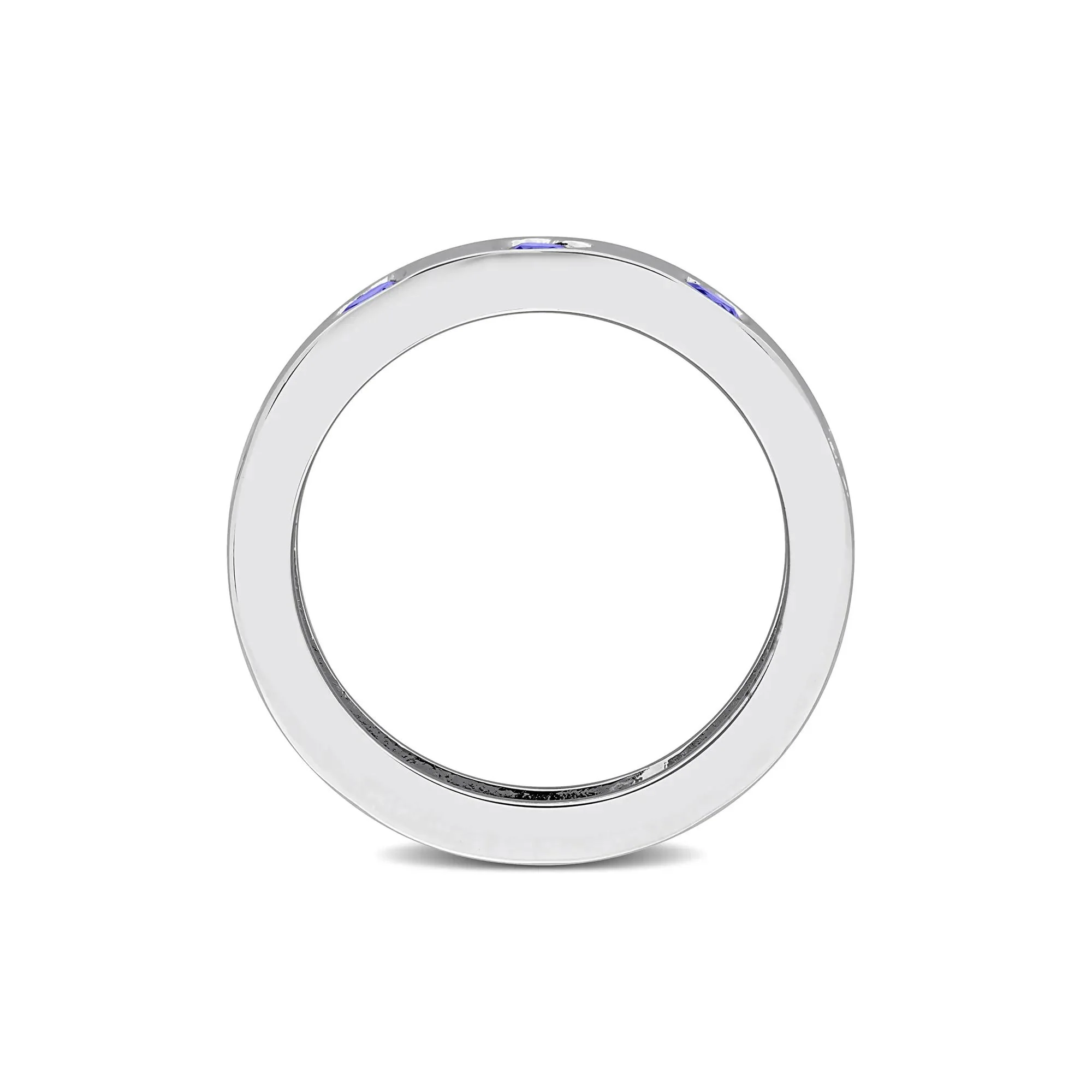 Heart-Shaped Lab-Created Blue Sapphire Eternity Band Ring .925 Sterling Silver White Size 7 4mm - Image 2