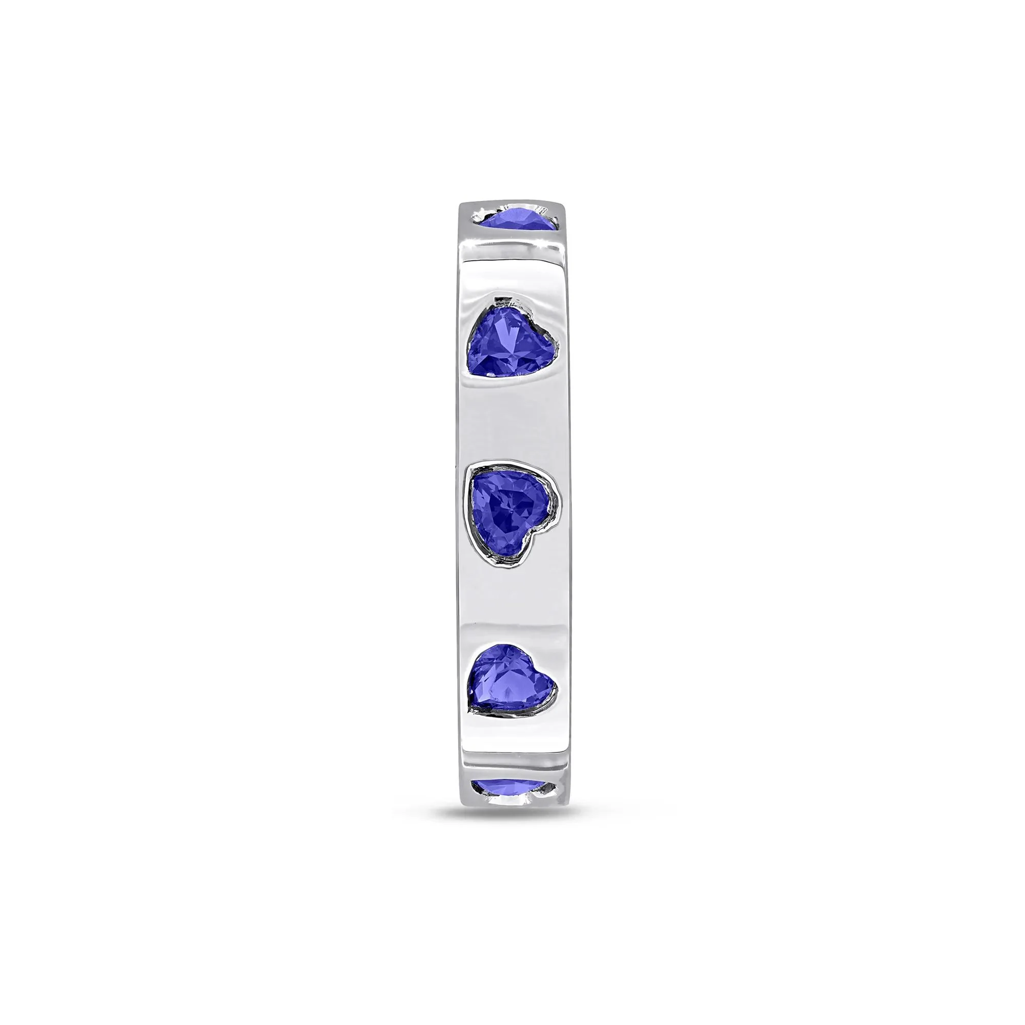 Heart-Shaped Lab-Created Blue Sapphire Eternity Band Ring .925 Sterling Silver White Size 7 4mm - Image 3
