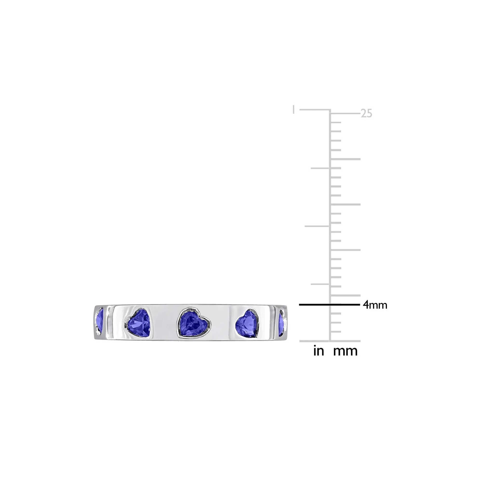 Heart-Shaped Lab-Created Blue Sapphire Eternity Band Ring .925 Sterling Silver White Size 7 4mm - Image 6