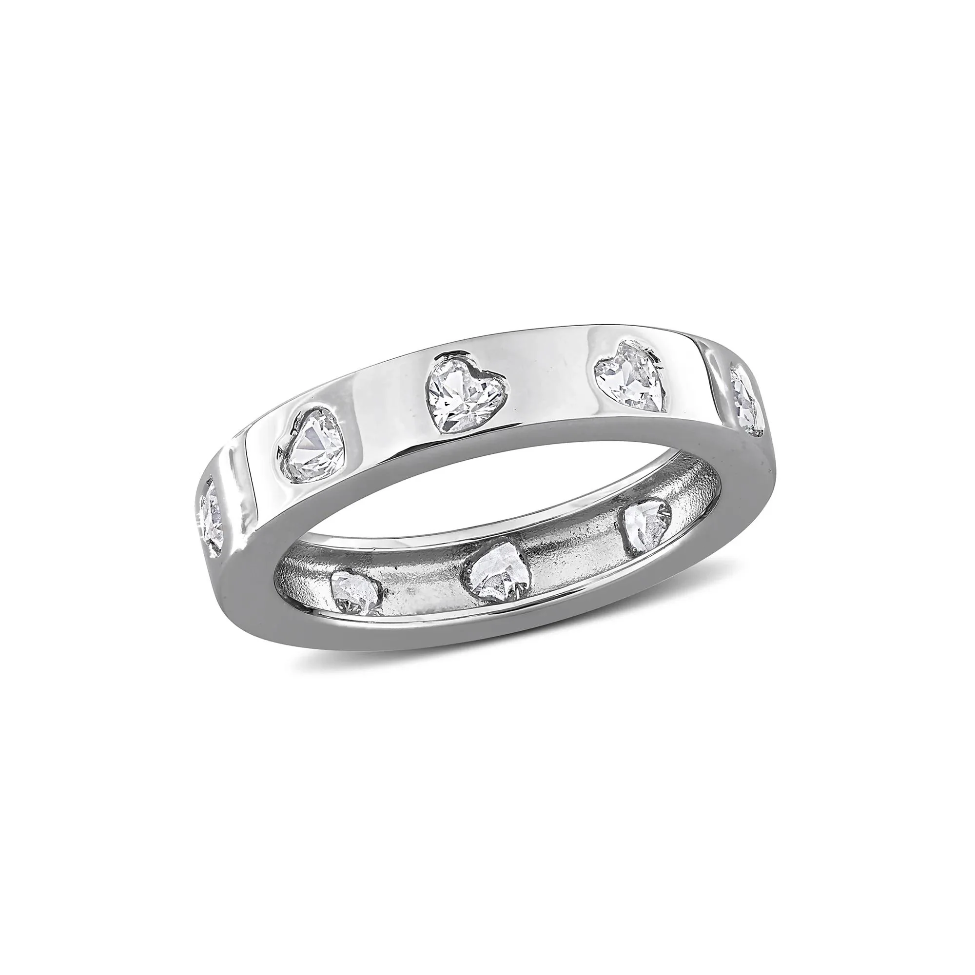 Heart-Shaped Lab-Created White Sapphire Eternity Band Ring .925 Sterling Silver Size 6 4mm - Image 4