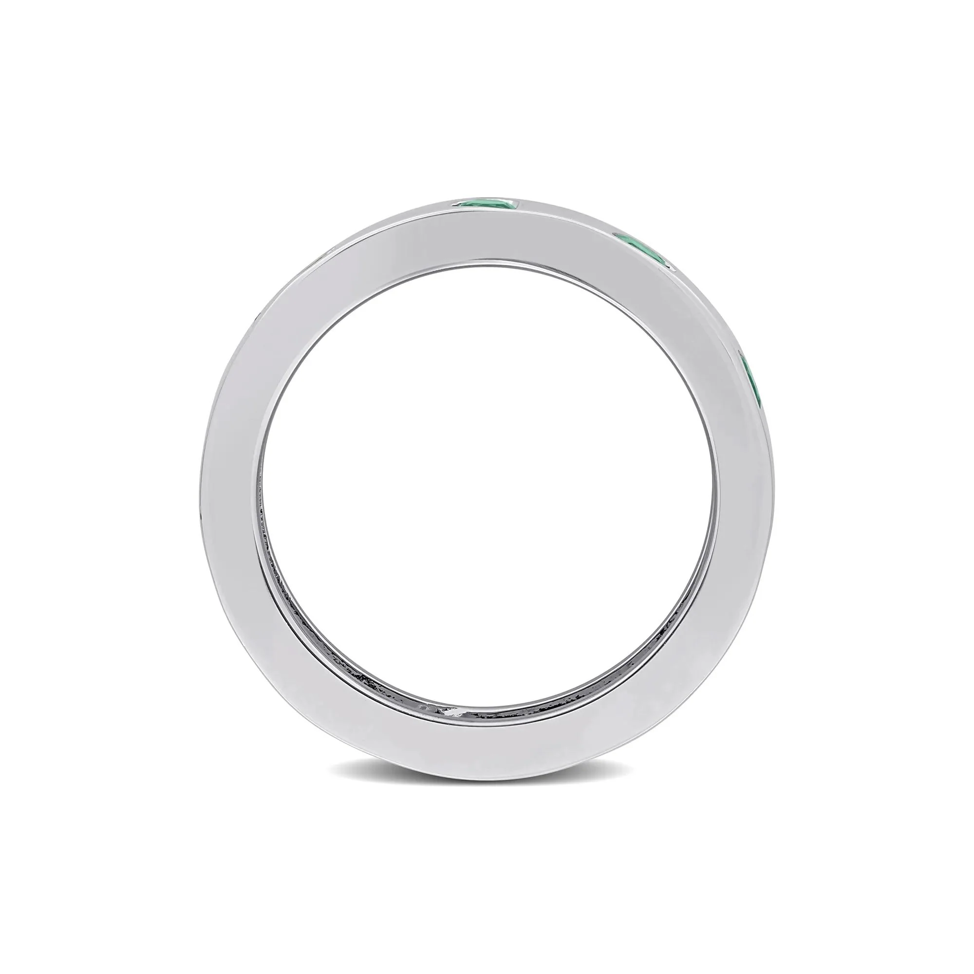 Heart-Shaped Lab-Created Emerald Eternity Band Ring .925 Sterling Silver White Size 8 4mm - Image 2