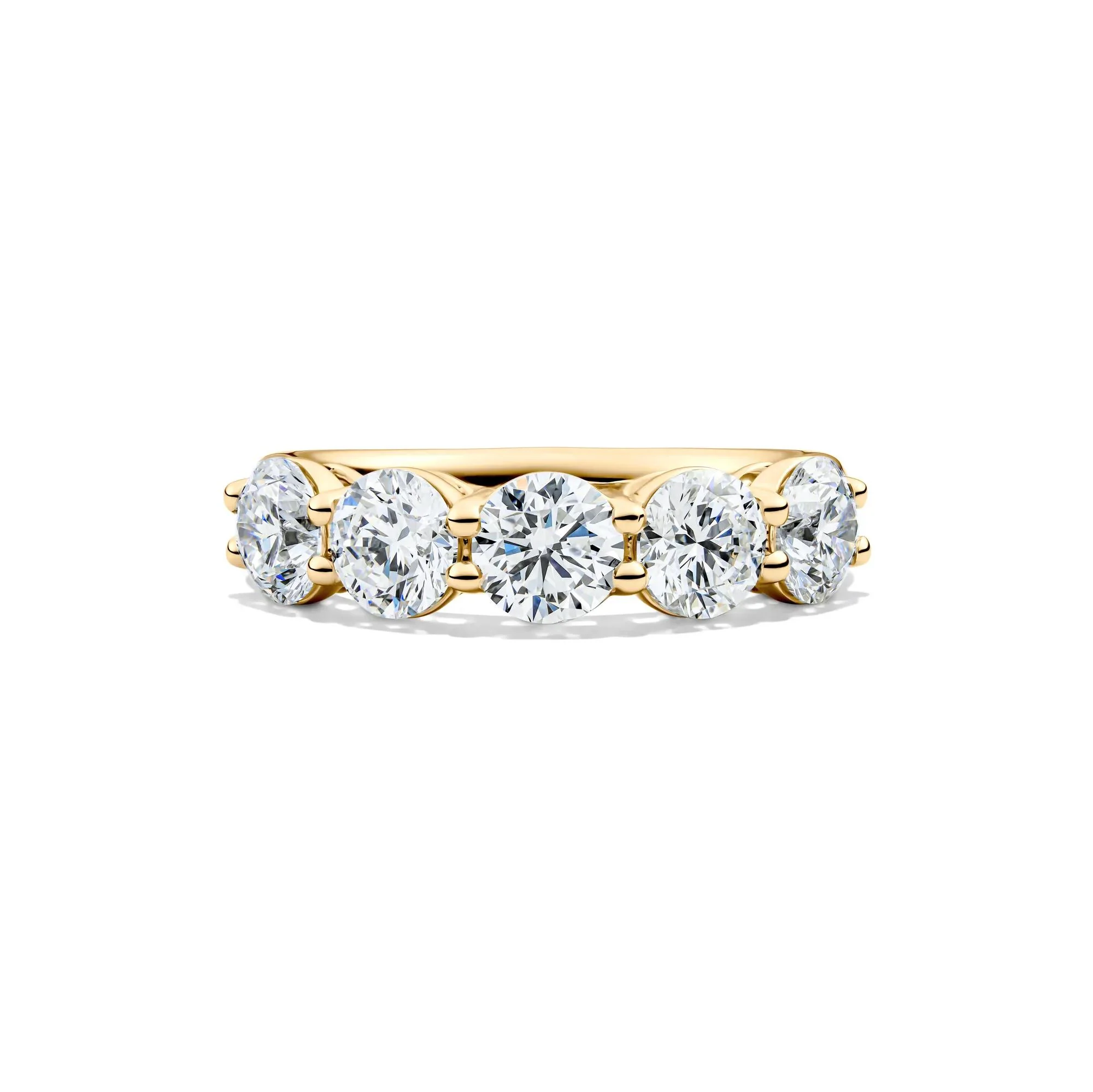 3 CT. Tw. Lab Grown Diamond Five-Stone Anniversary Band Ring 14K Yellow Gold Round Brilliant Cut Size 4 5.5mm
