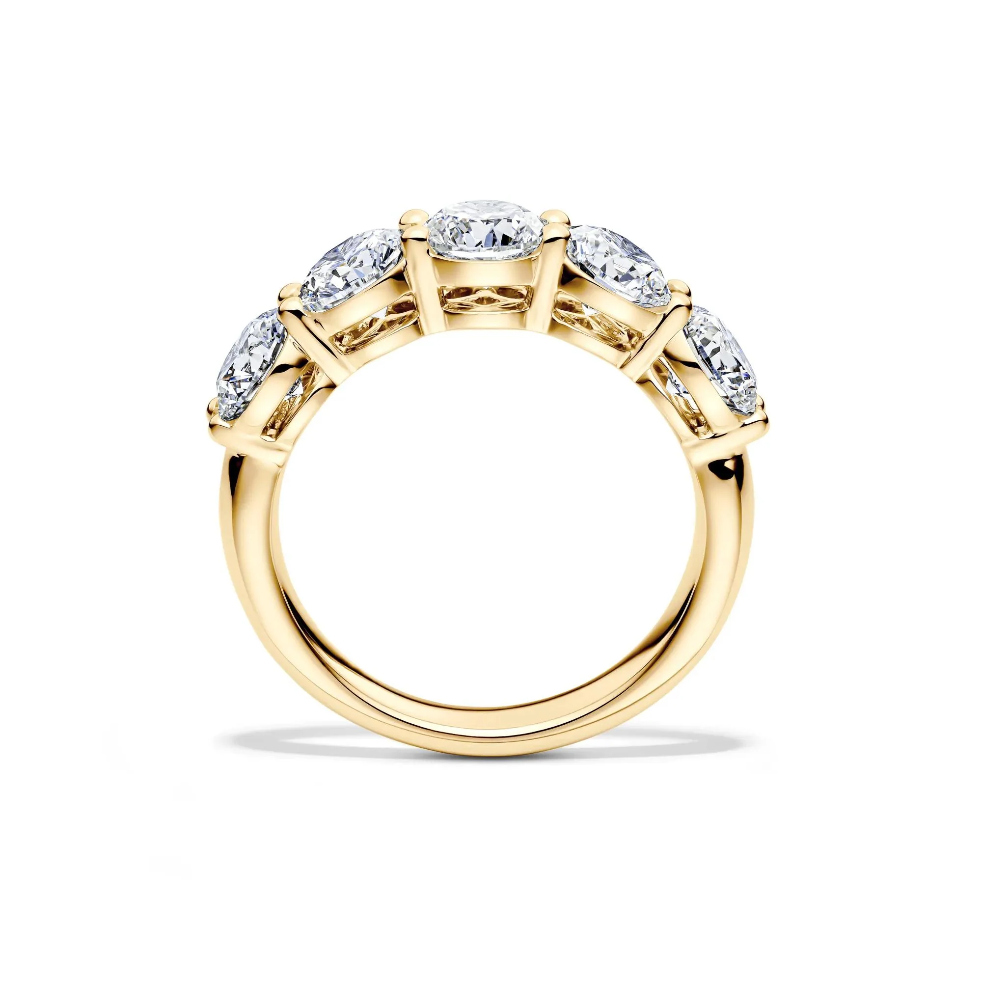 3 CT. Tw. Lab Grown Diamond Five-Stone Anniversary Band Ring 14K Yellow Gold Round Brilliant Cut Size 9 5.5mm - Image 2