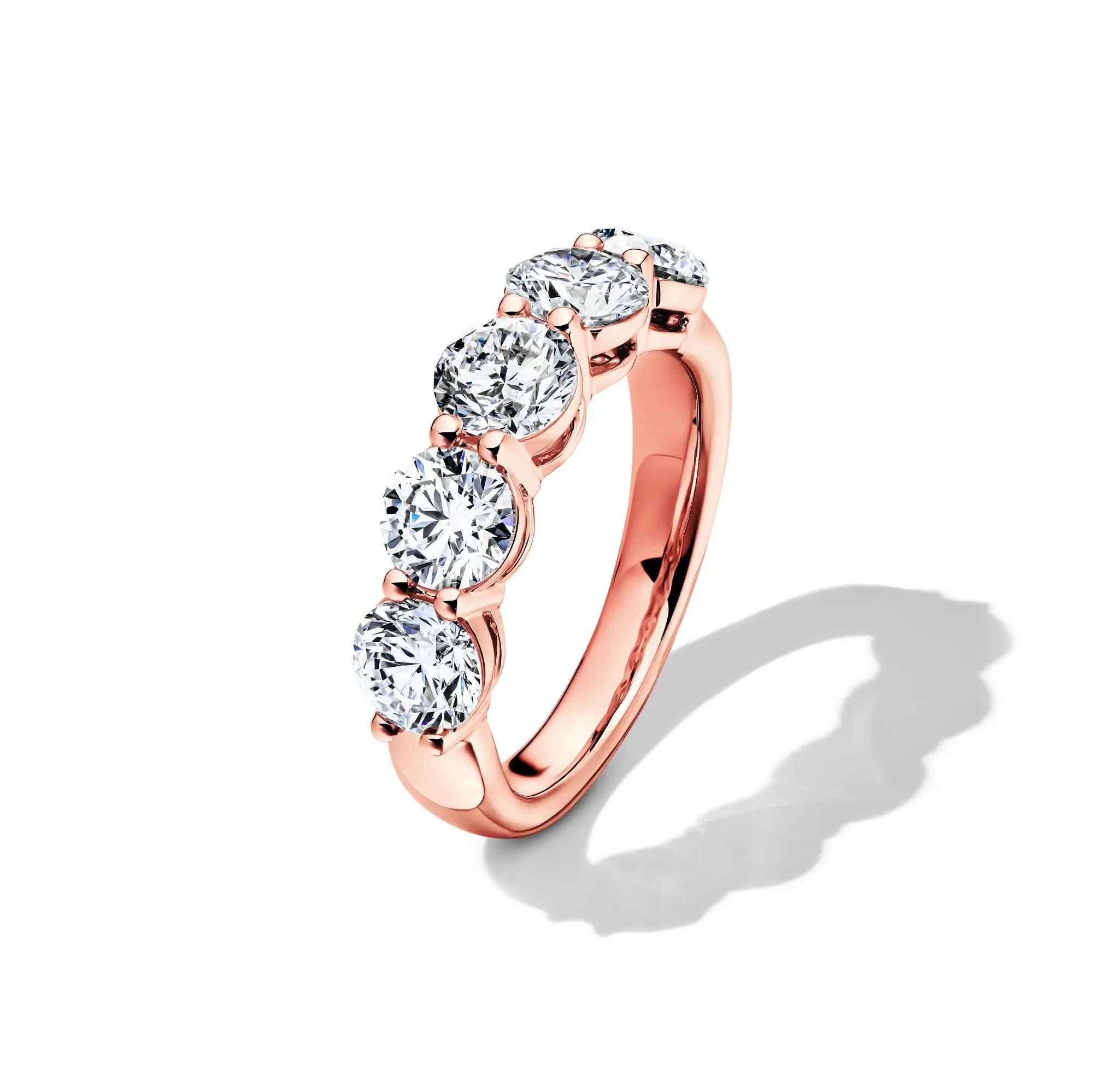 3 CT. Tw. Lab Grown Diamond Five-Stone Anniversary Band Ring 14K Rose Gold Round Brilliant Cut Size 4.5.5mm - Image 4