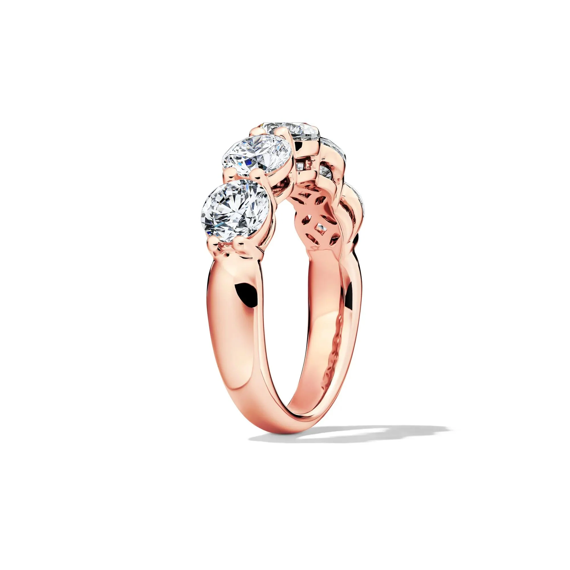 3 CT. Tw. Lab Grown Diamond Five-Stone Anniversary Band Ring 14K Rose Gold Round Brilliant Cut Size 7.5.5mm - Image 3