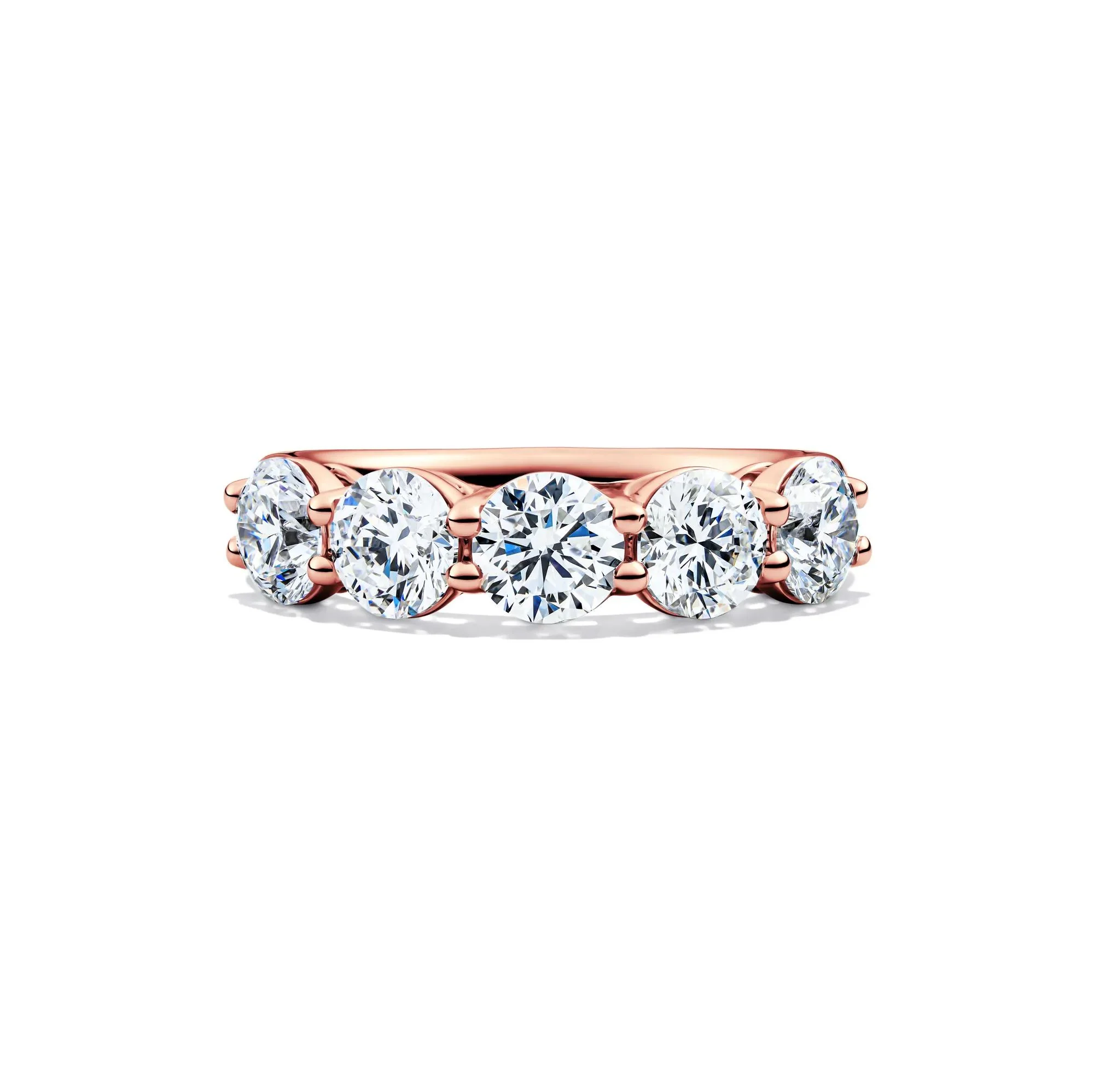 3 CT. Tw. Lab Grown Diamond Five-Stone Anniversary Band Ring 14K Rose Gold Round Brilliant Cut Size 8.5.5mm