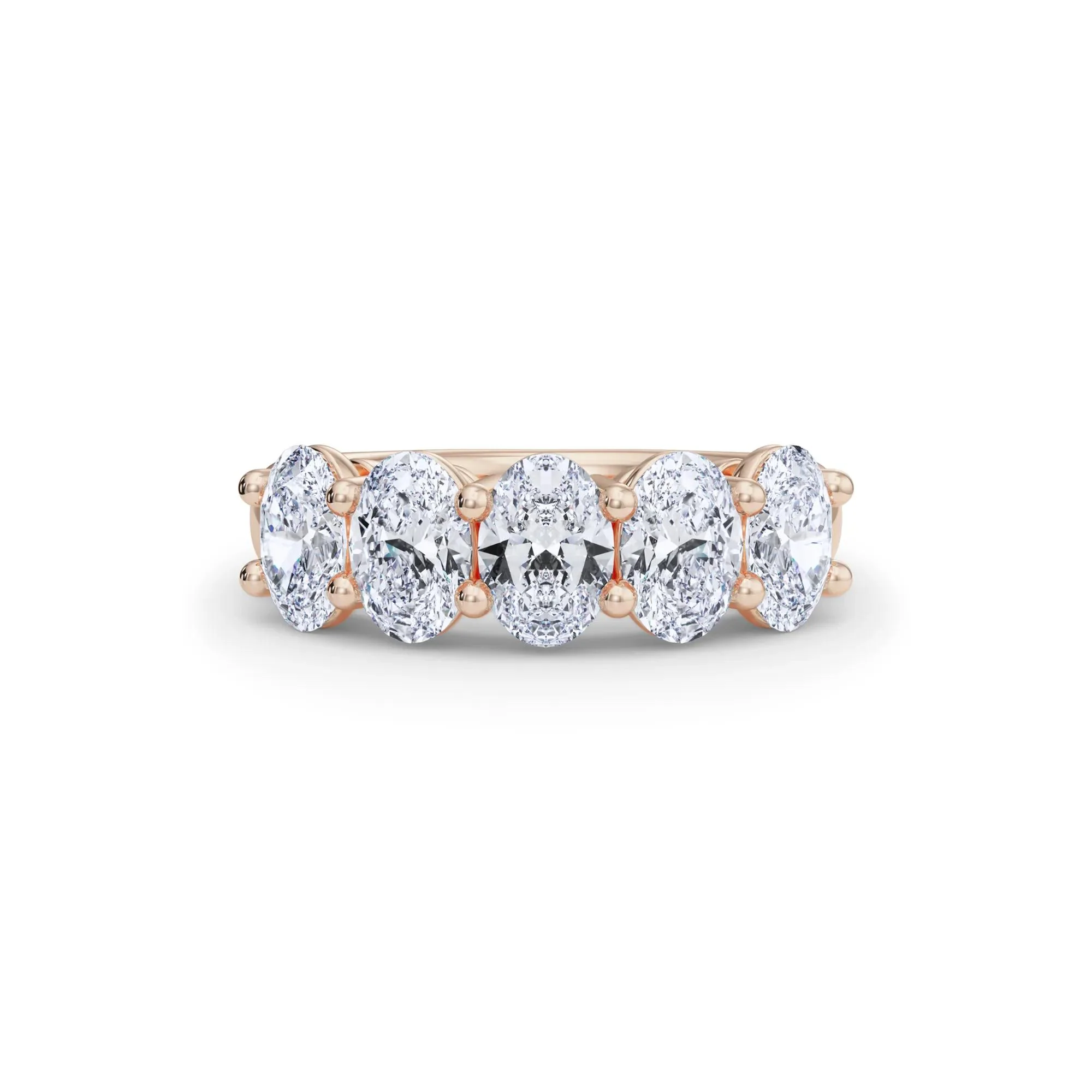 3 CT. Tw. Lab Grown Diamond Five-Stone Anniversary Band Ring 14K Rose Gold Size 6.5 6.5mm