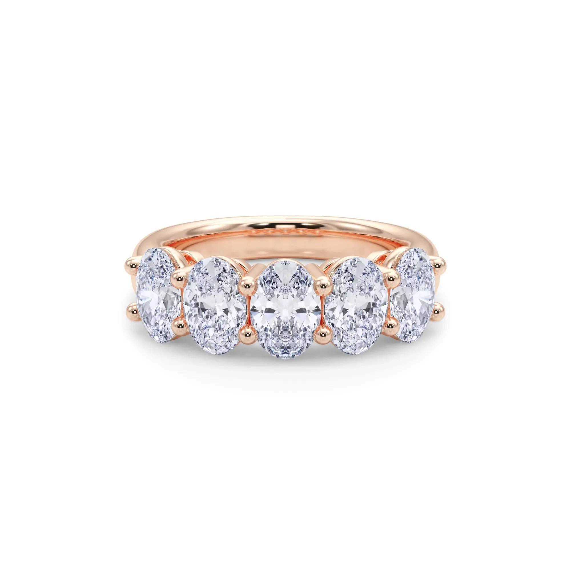 3 CT. Tw. Lab Grown Diamond Five-Stone Anniversary Band Ring 14K Rose Gold Size 6.5 6.5mm - Image 4