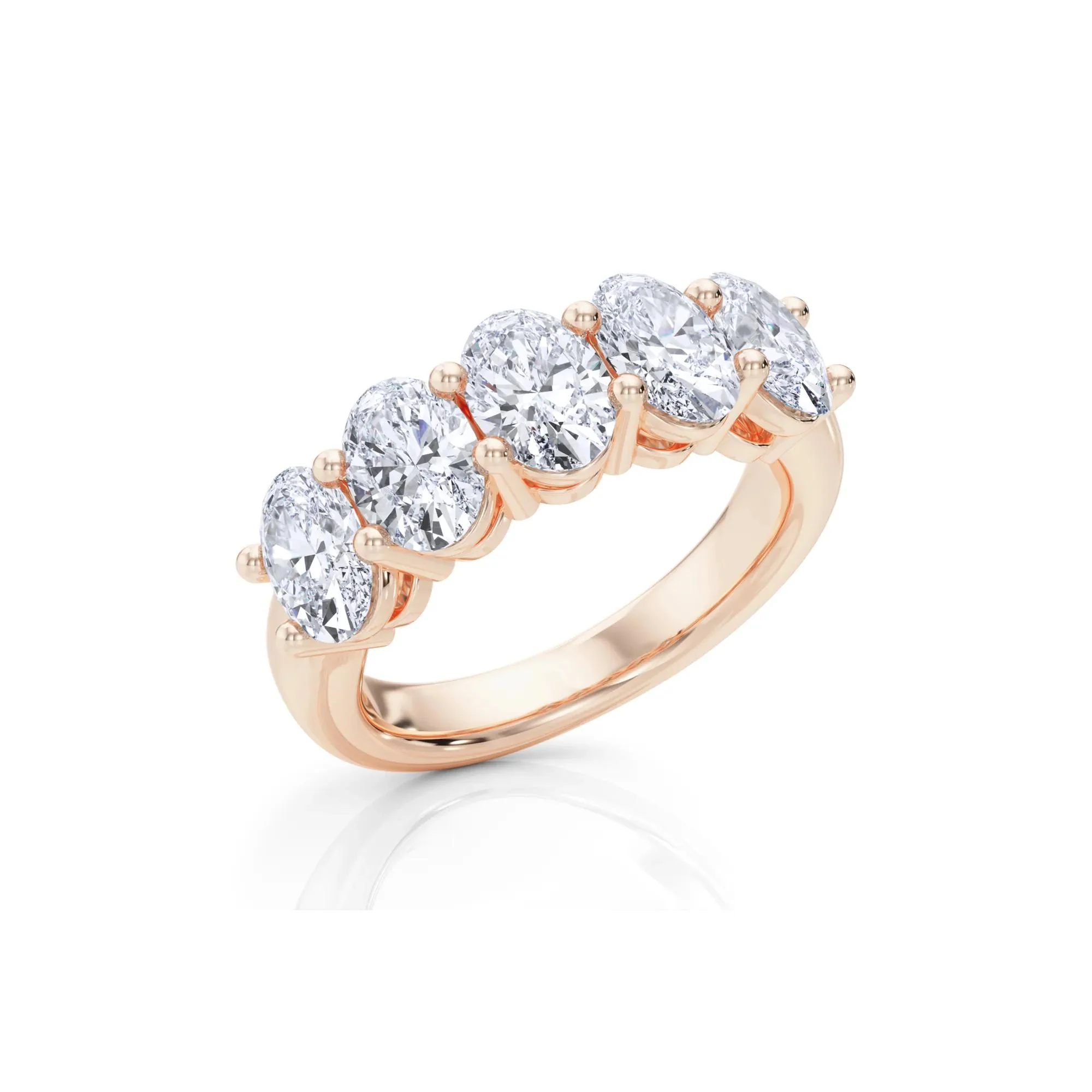 3 CT. Tw. Lab Grown Diamond Five-Stone Anniversary Band Ring 14K Rose Gold Size 9 6.5mm - Image 5