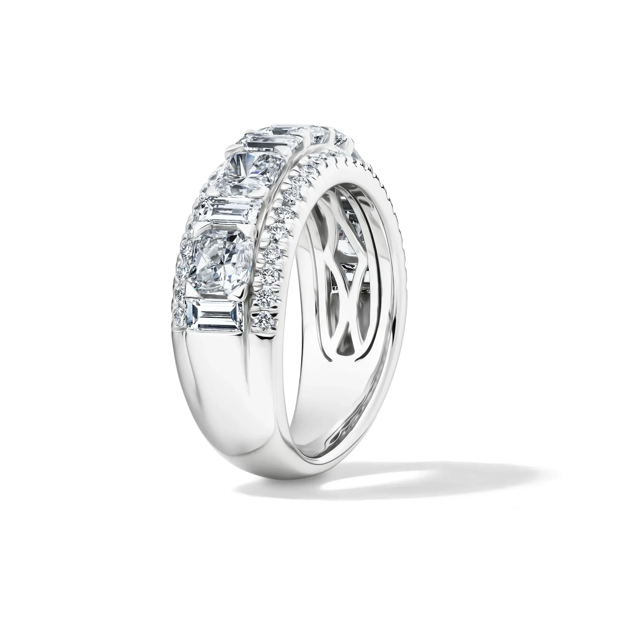 3 CT. Tw. Lab Grown Diamond Multi-Row Anniversary Band Ring 14K White Gold Size 7.5 7mm - Image 3