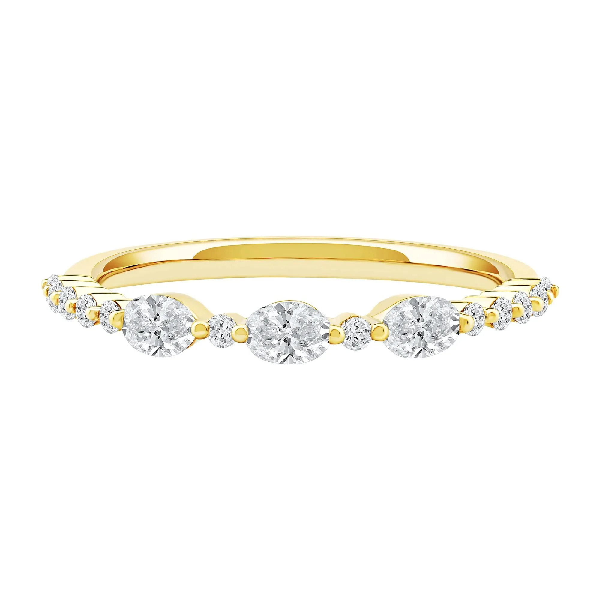 1/2 CT. Tw. Lab Grown Diamond Oval Band Ring 10K Yellow Gold Round Brilliant Cut Size 6.5 2mm