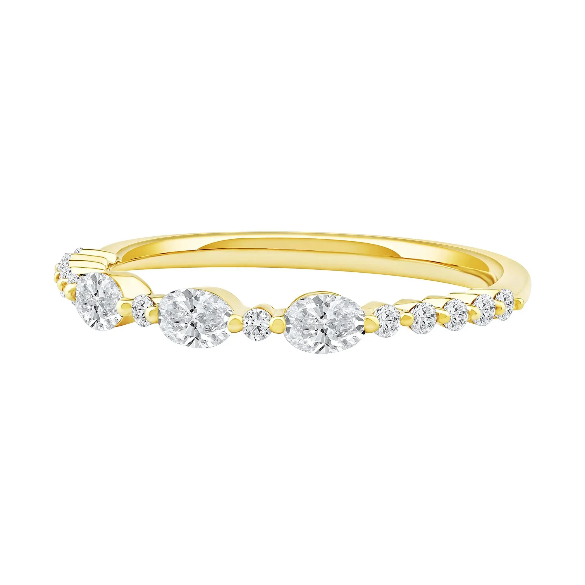1/2 CT. Tw. Lab Grown Diamond Oval Band Ring 10K Yellow Gold Round Brilliant Cut Size 9 2mm - Image 5