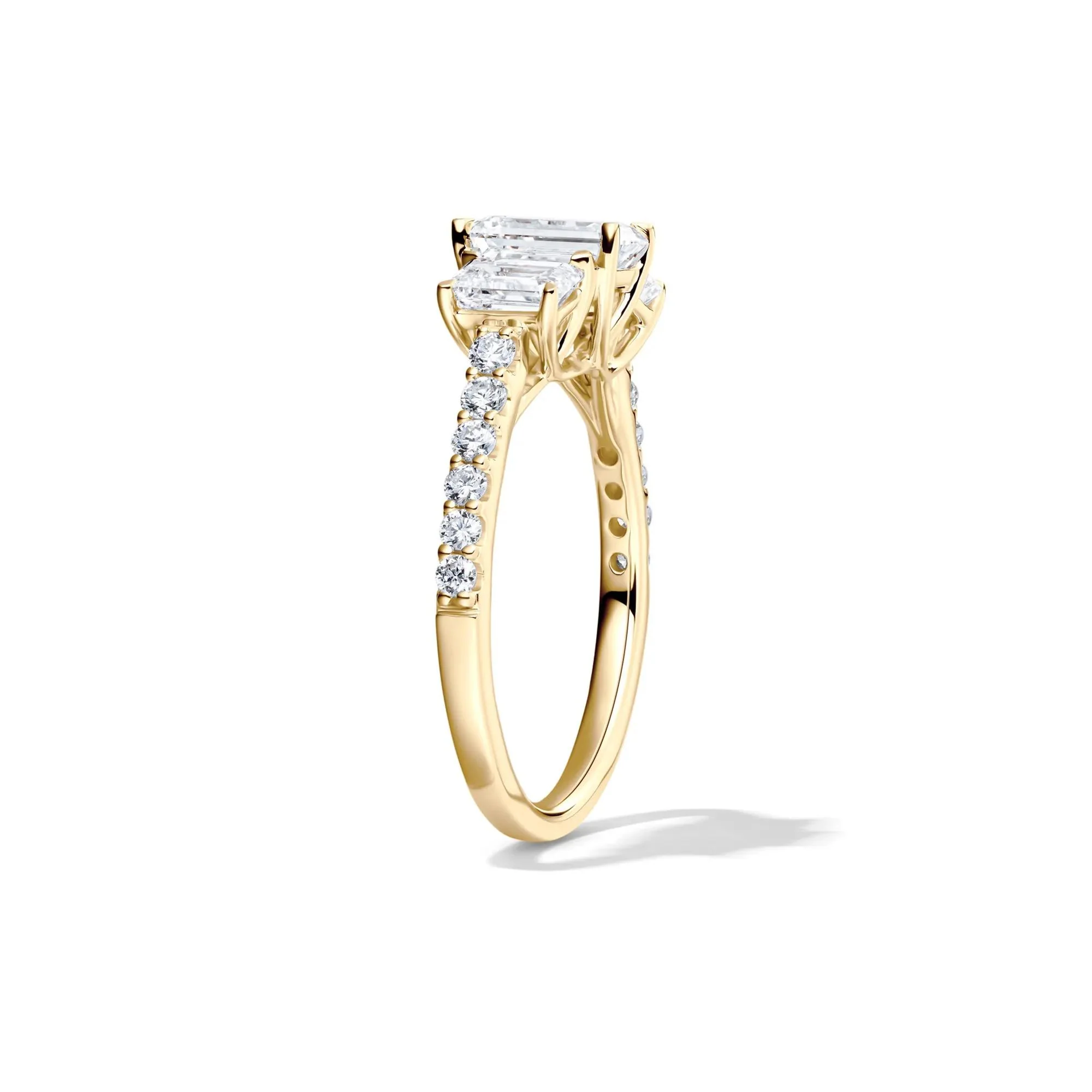 2 CT. Tw. Lab Grown Diamond Emerald-Cut Three Stone Ring 14K Yellow Gold Round Brilliant Cut Size 7.5 - Image 3