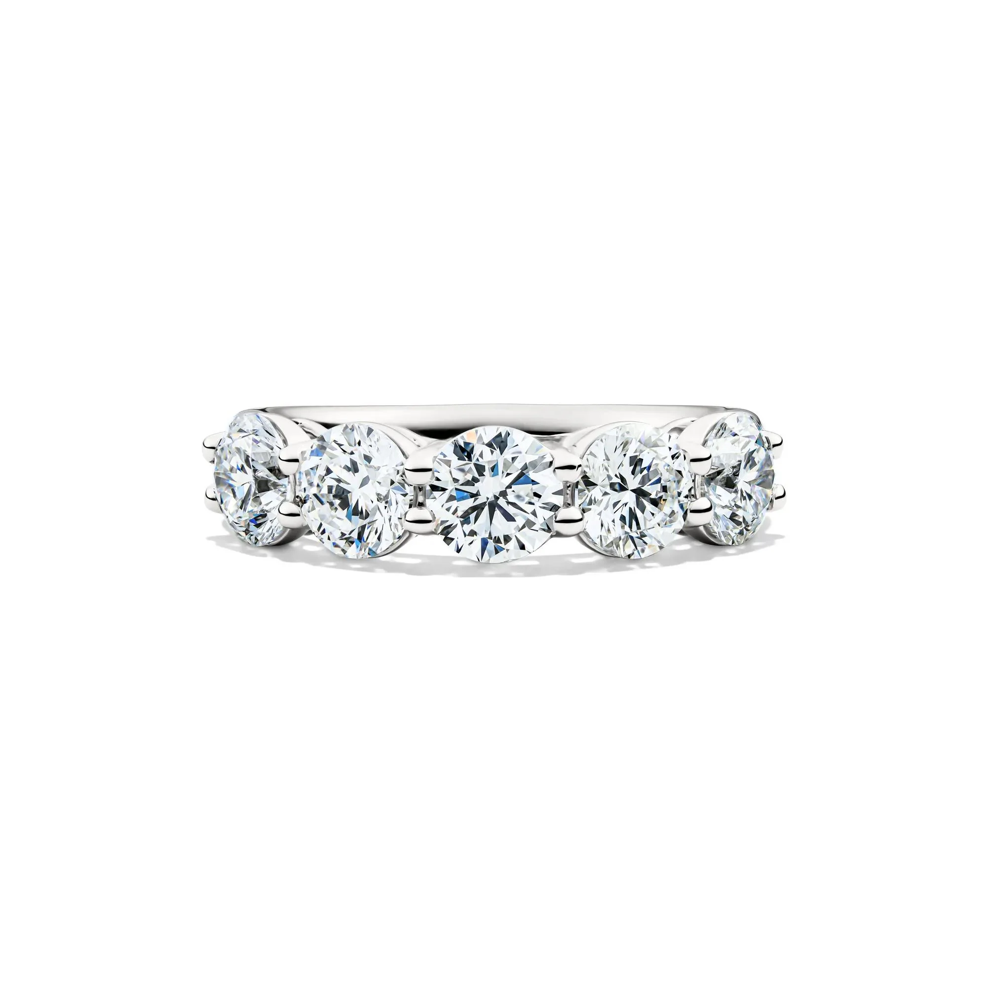 3 CT. Tw. Lab Grown Diamond Five-Stone Anniversary Band Ring 14K White Gold Round Brilliant Cut Size 6 5.5mm