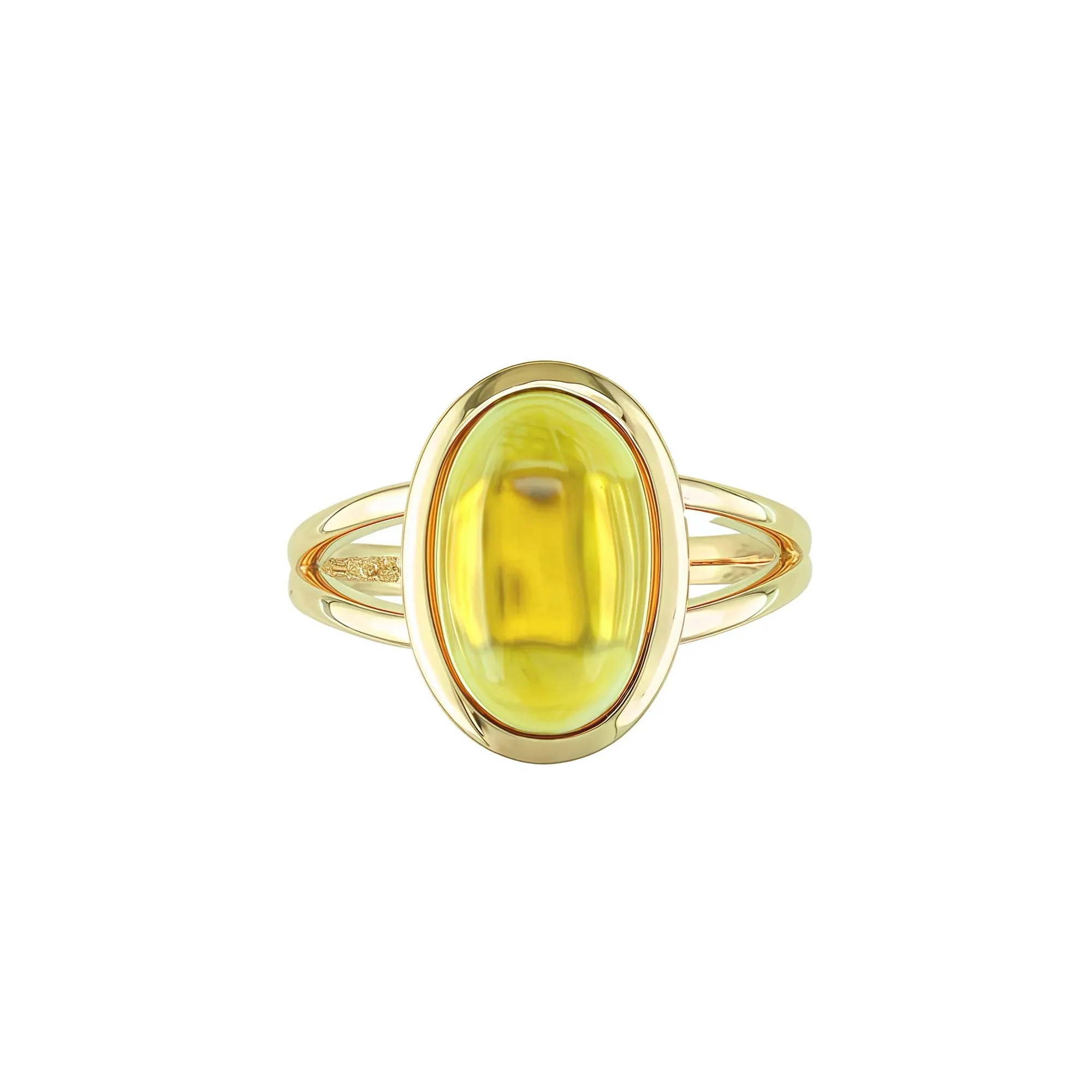 Oval-Shaped Cabochon Citrine Ring 10K Yellow Gold Size 9 1mm